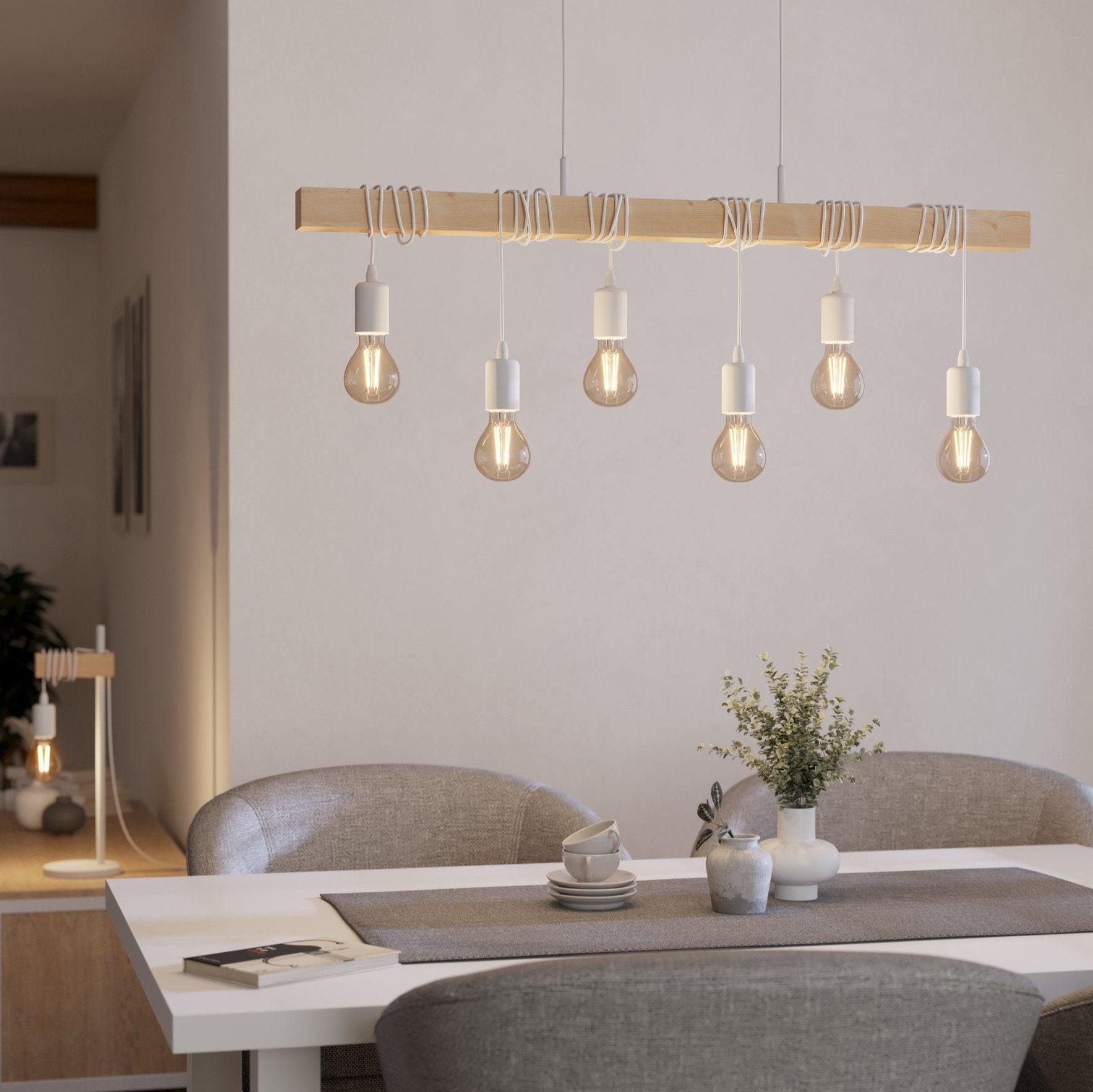 eglo townshend 6 light adjustable white wood bar pendant