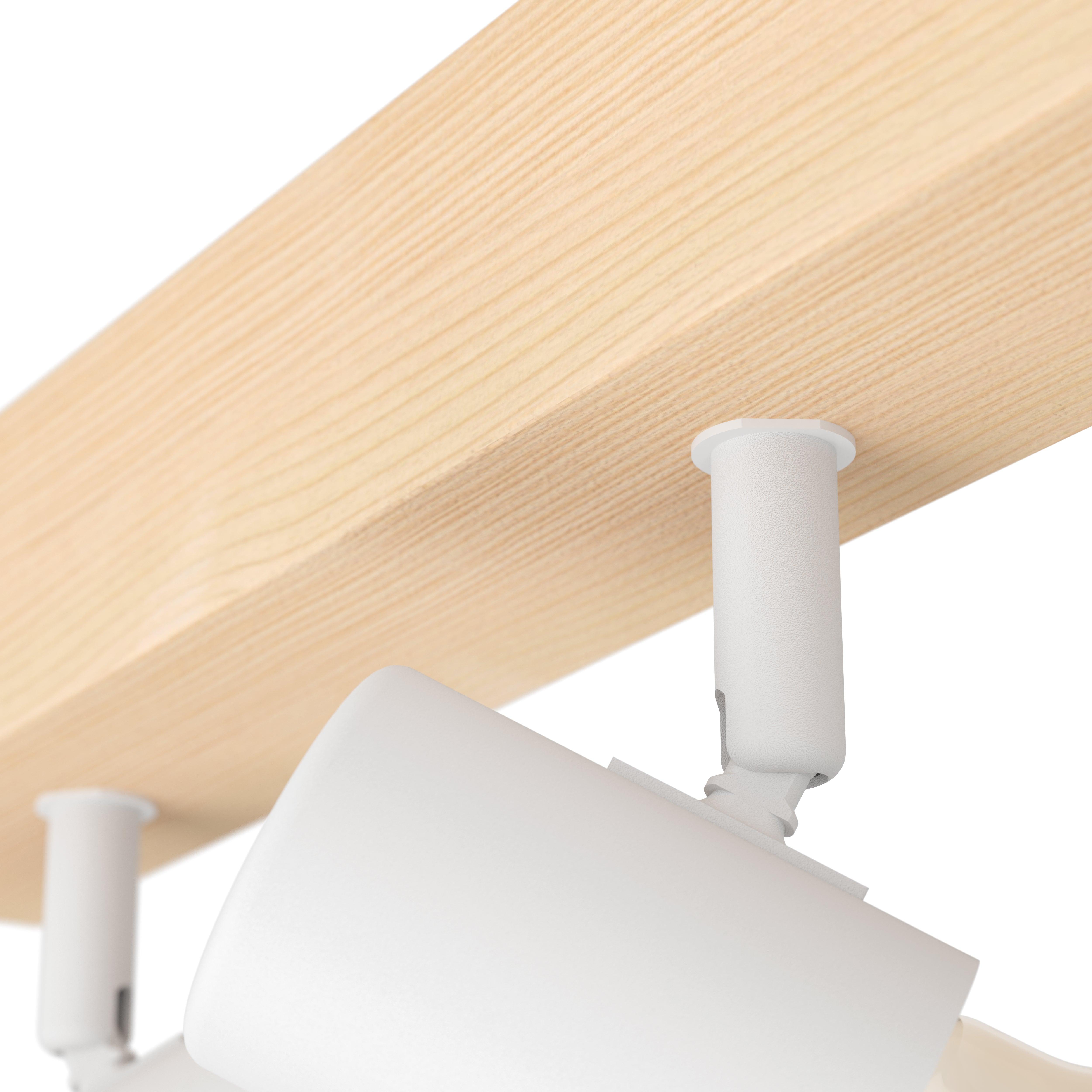 eglo townshend 3 wood white 3 light spotlight living room close up