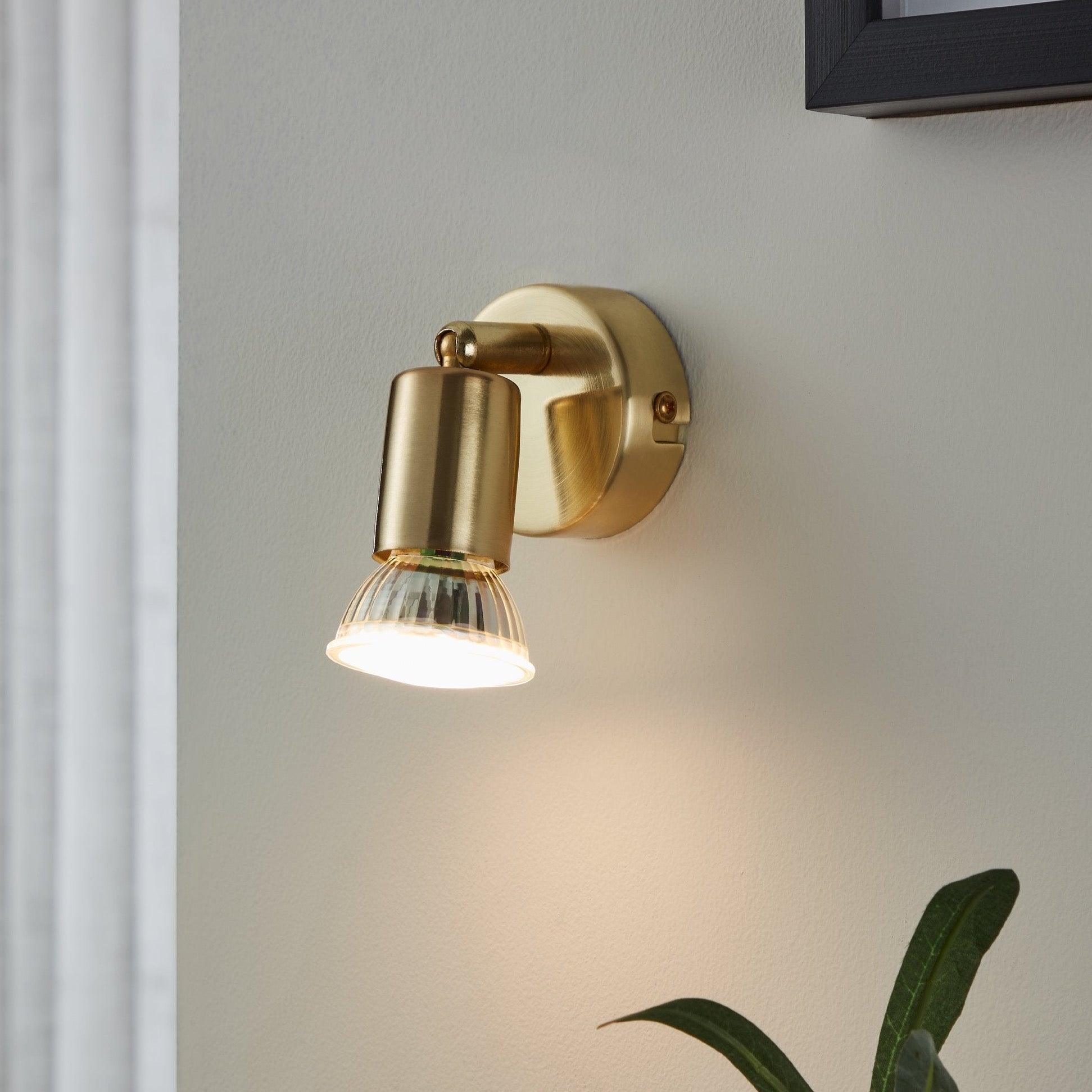 eglo buzz led brass wall spotlight