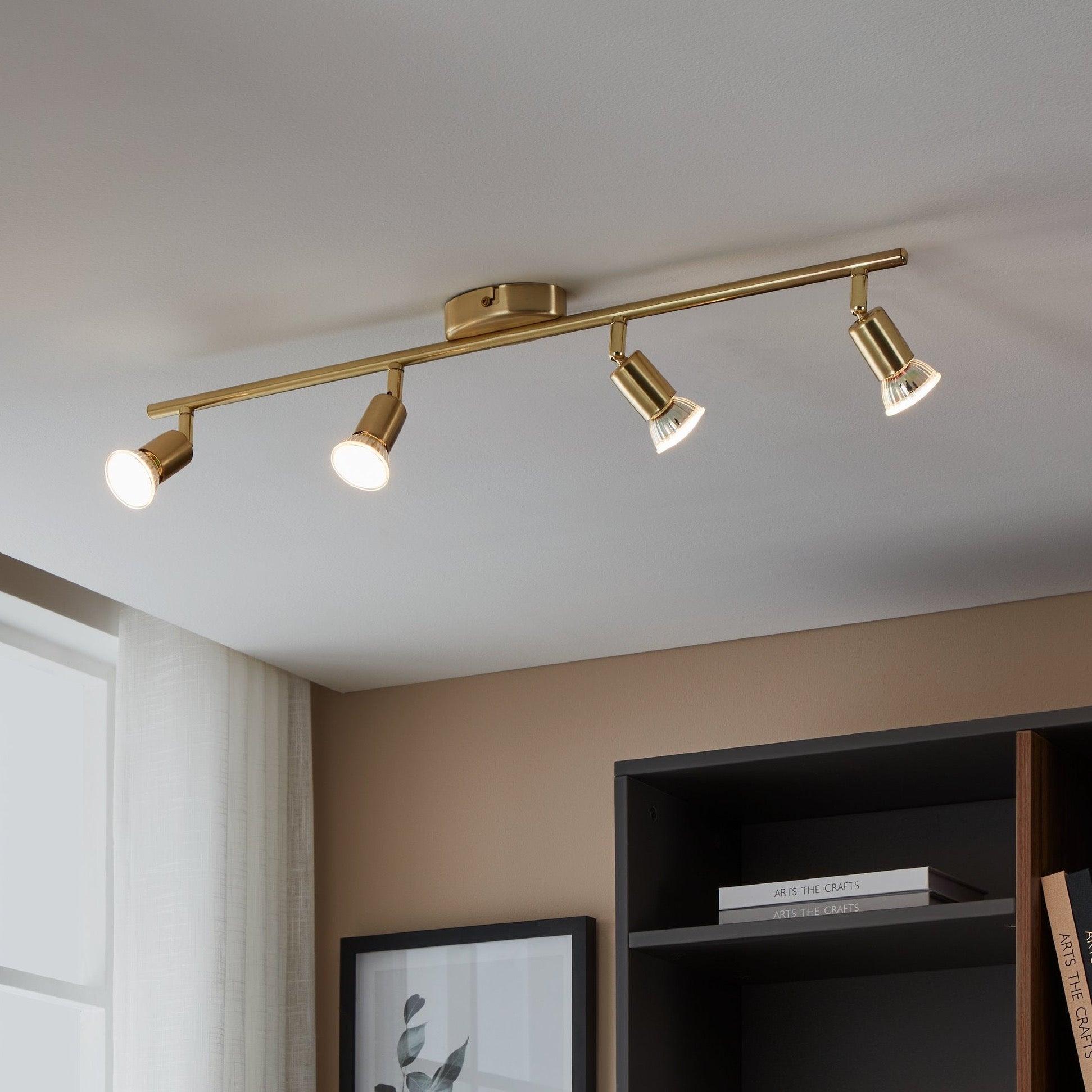 eglo buzz led brass 4 light bar spotlight living room image