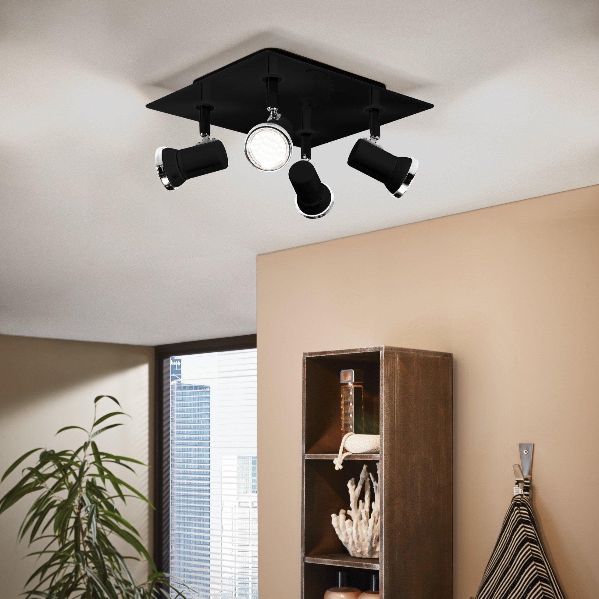eglo tamara 1 black chrome 4 light plate spotlight