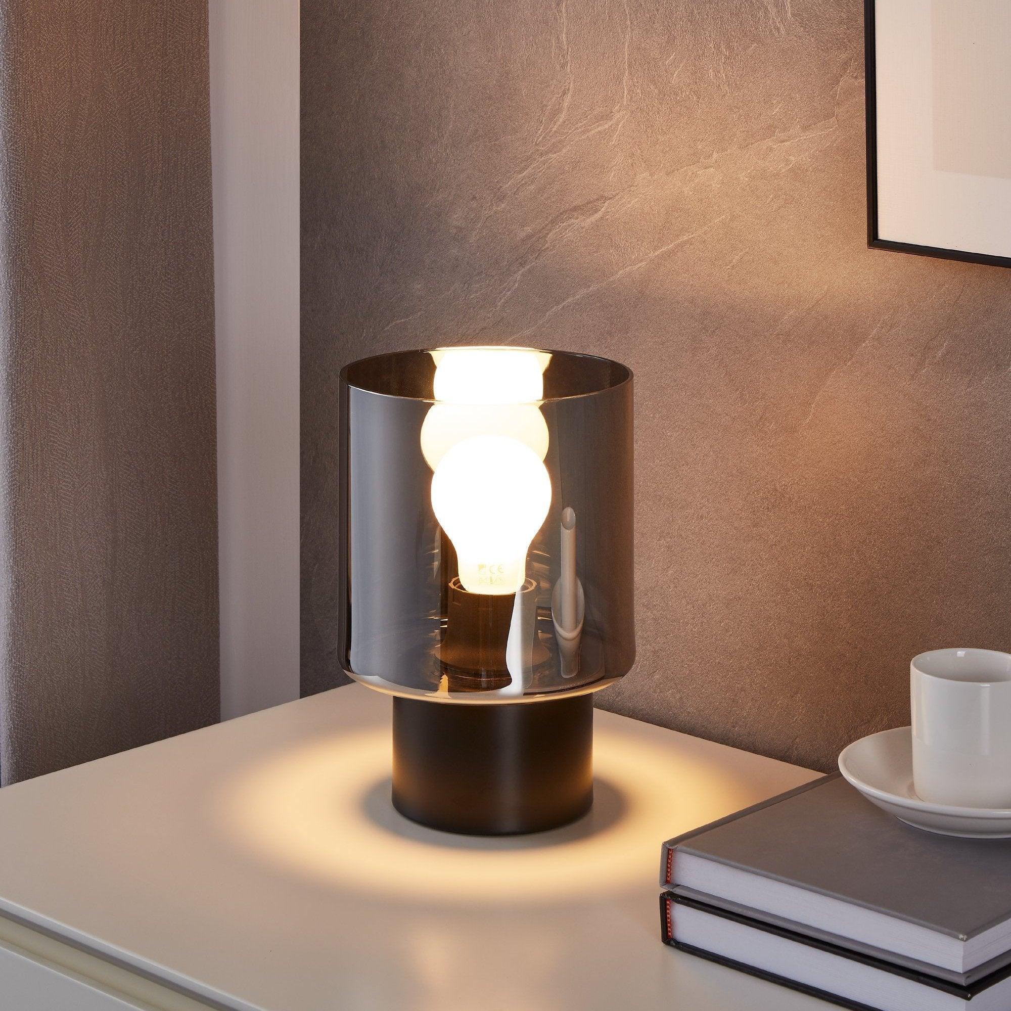 eglo gorosiba smoked black glass table lamp