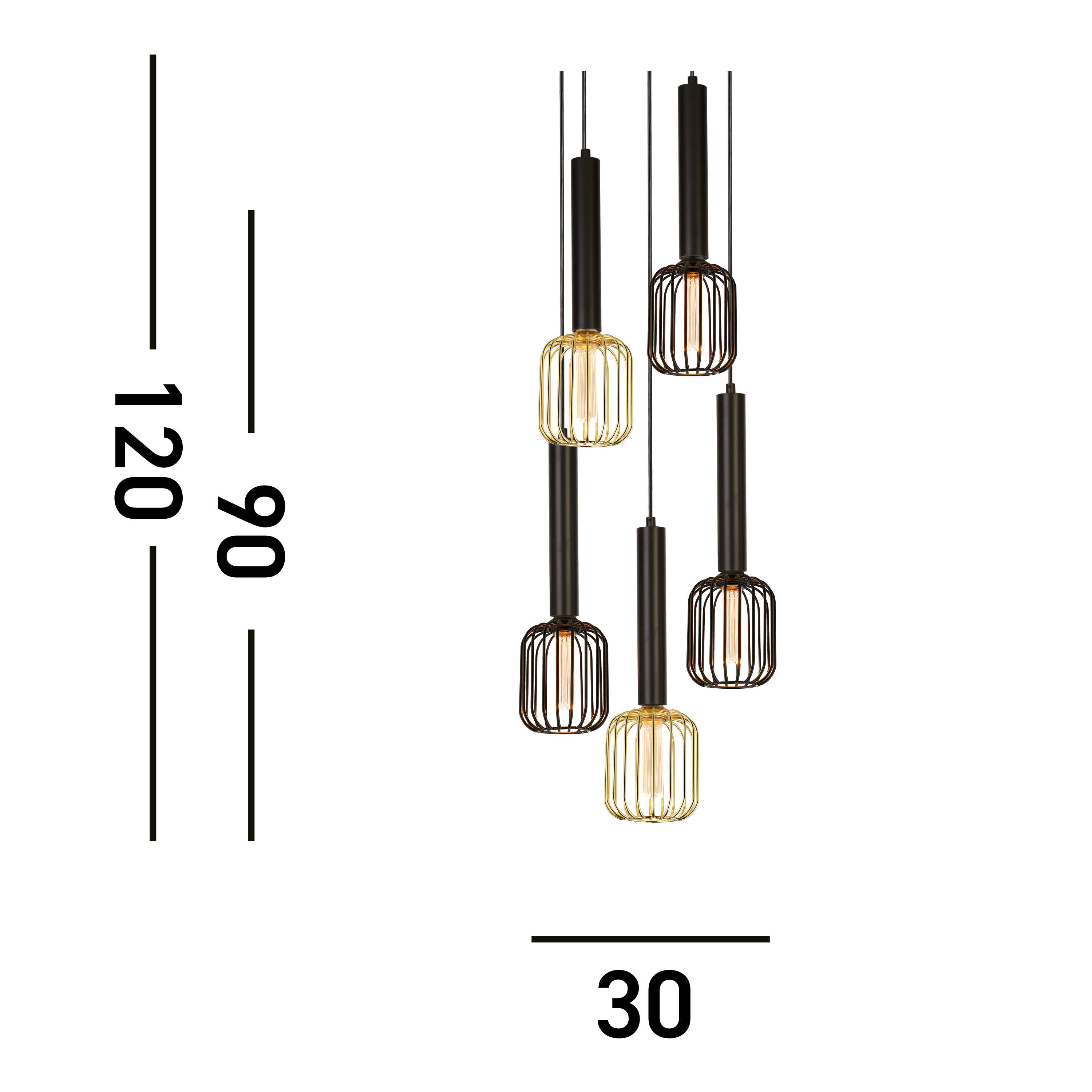 Searchlight Dulwich 5 Light Multi Drop Black Pendant