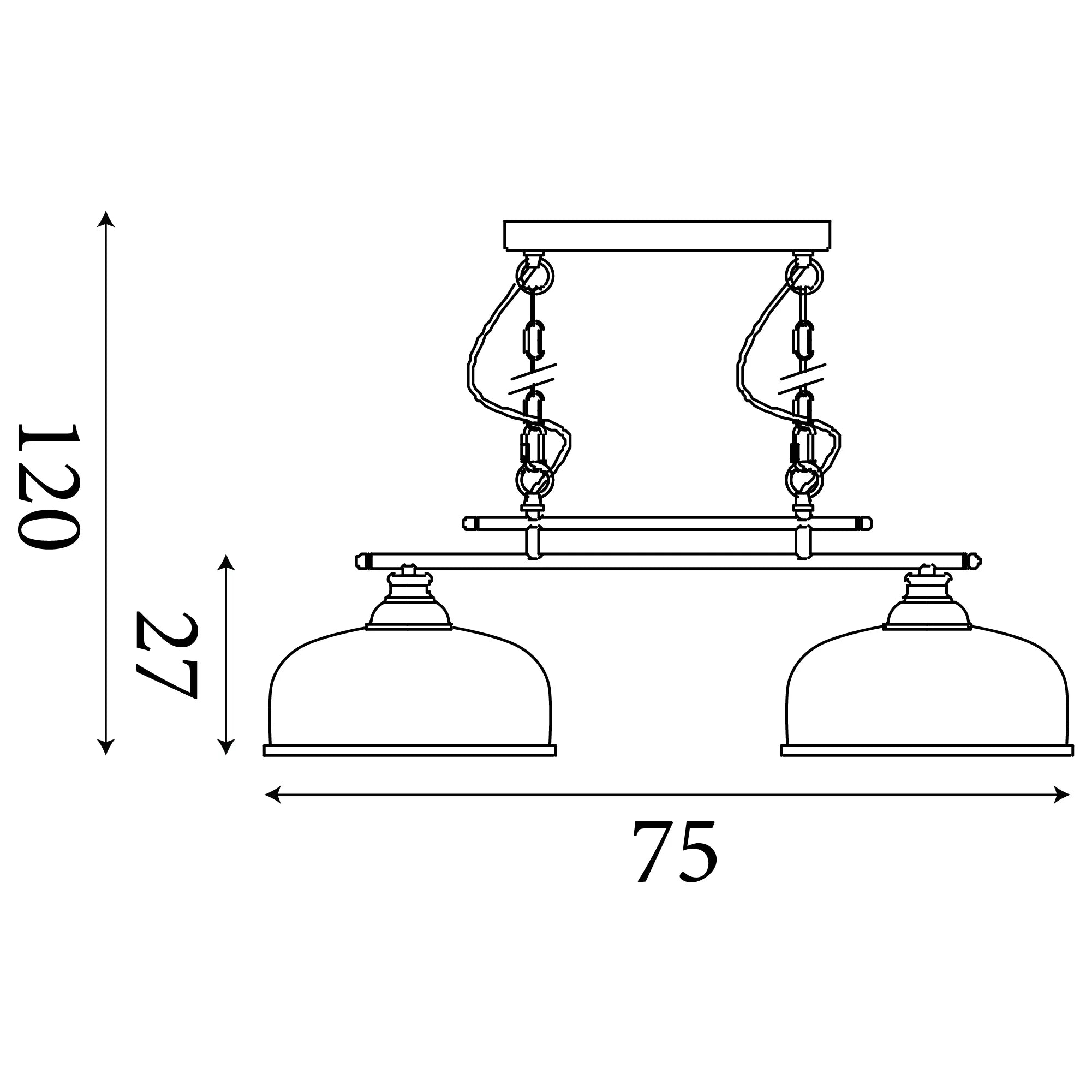 Bistro II Brushed Brass Kitchen Island Ceiling Light - Holophane Glass Shades size guide