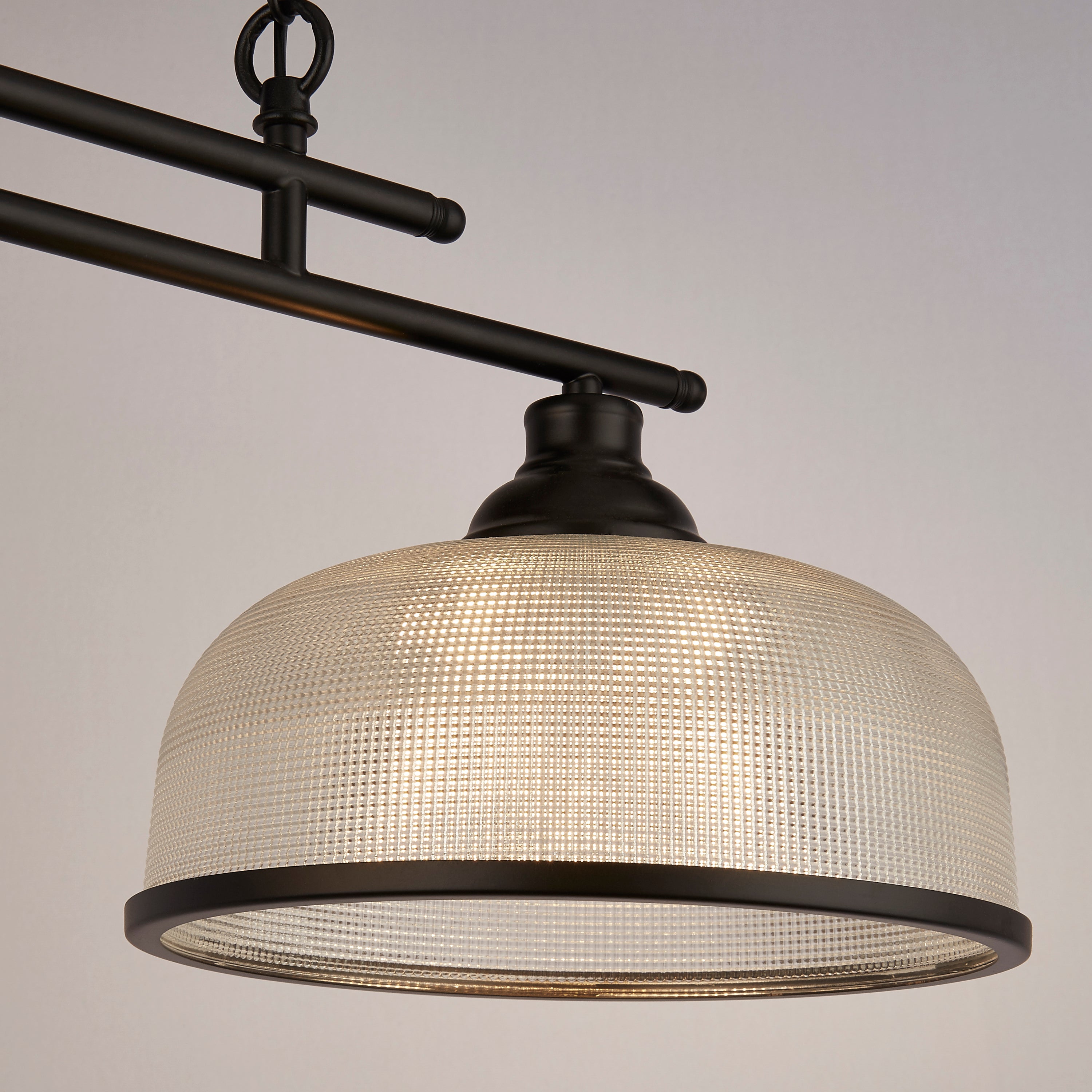 Searchlight Highworth 2 Light Black Pendant - Holophane Style Glass Shade