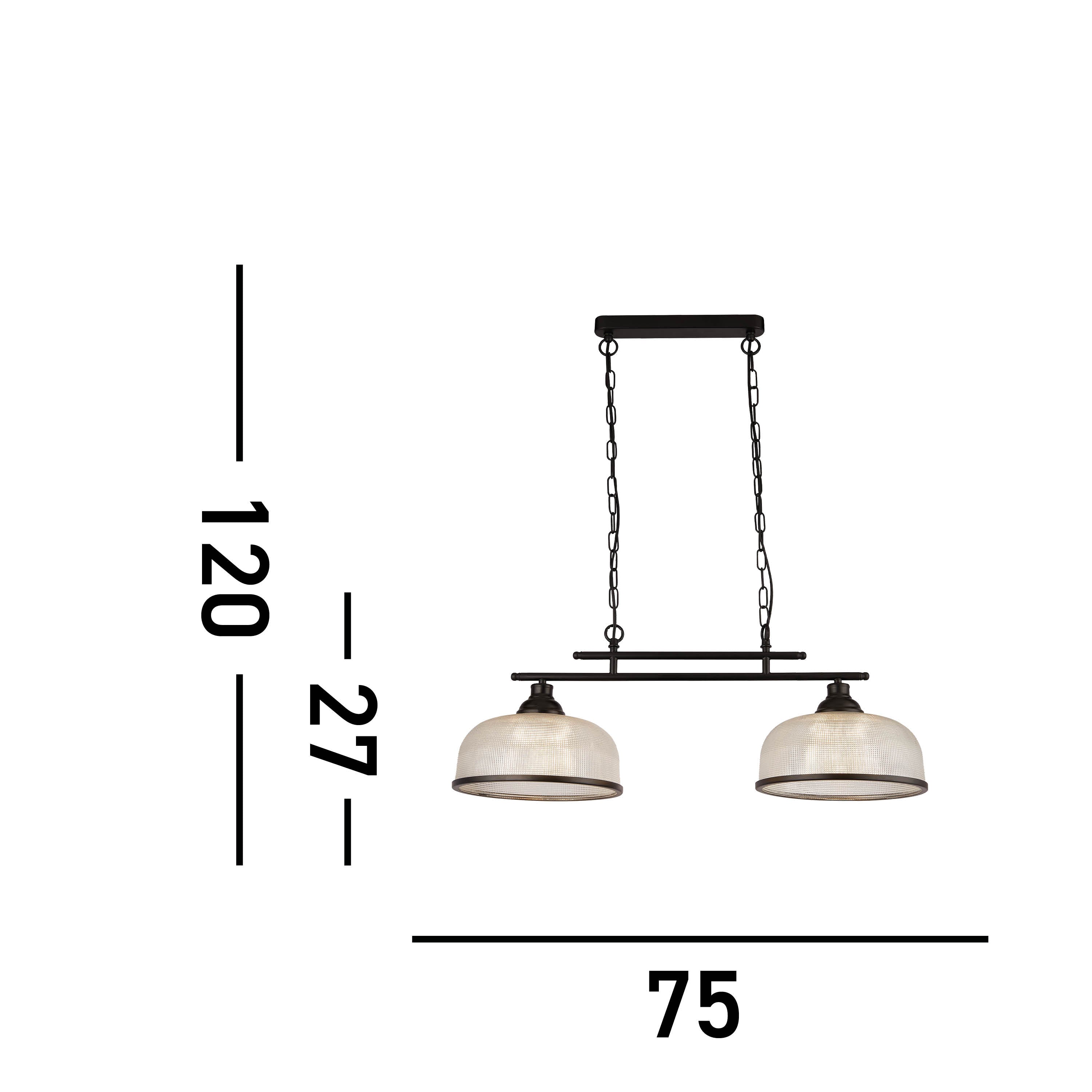 Searchlight Highworth 2 Light Black Pendant - Holophane Style Glass Shade