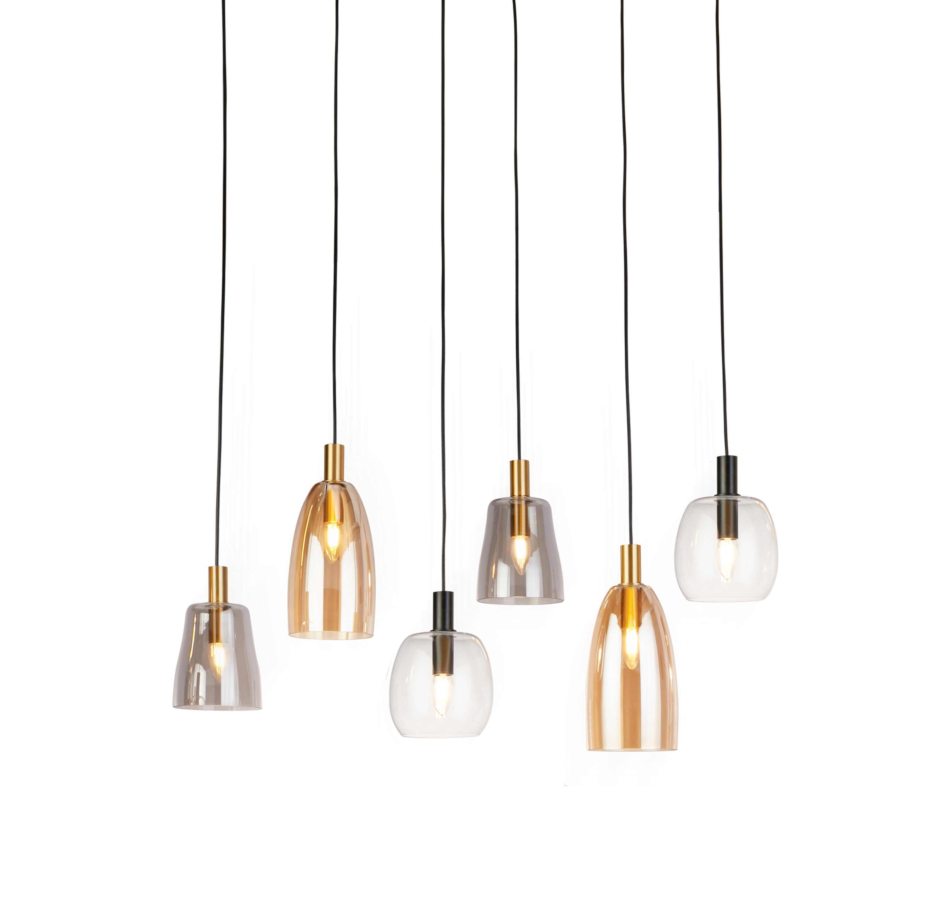 Searchlight Divine 6 Light Multi-Drop Black Pendant - Coloured Glass Shades