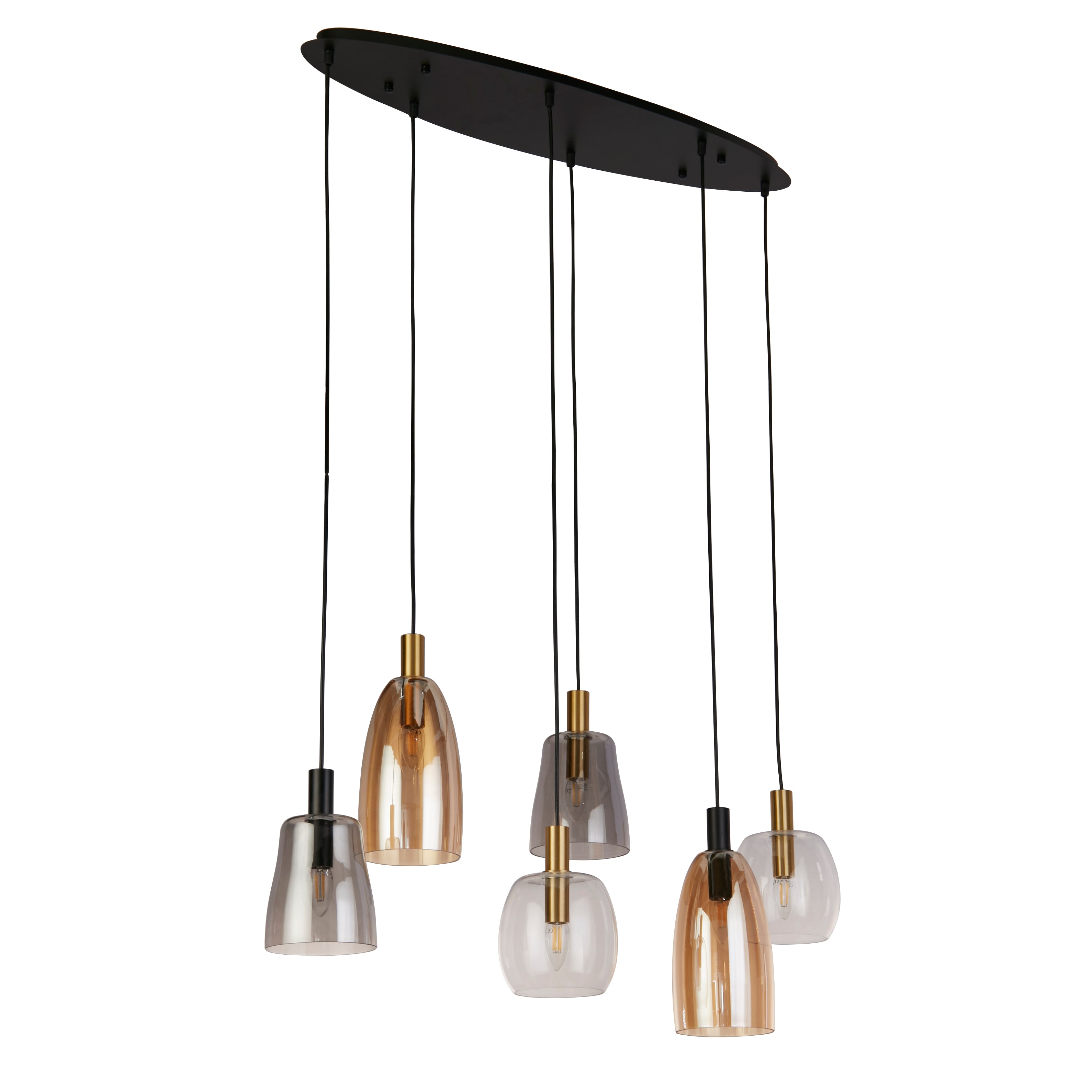 Searchlight Divine 6 Light Multi-Drop Black Pendant - Coloured Glass Shades