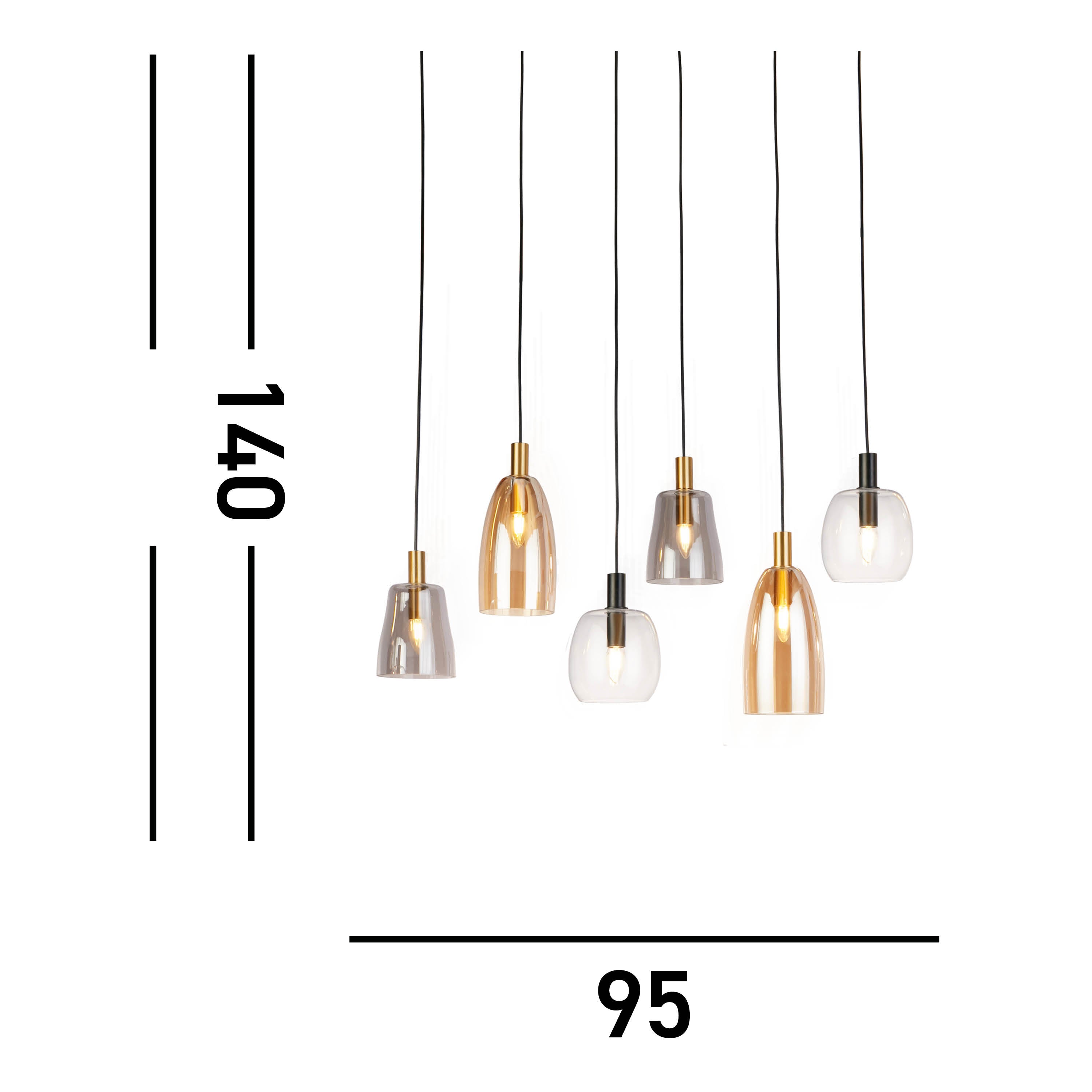 Searchlight Divine 6 Light Multi-Drop Black Pendant - Coloured Glass Shades