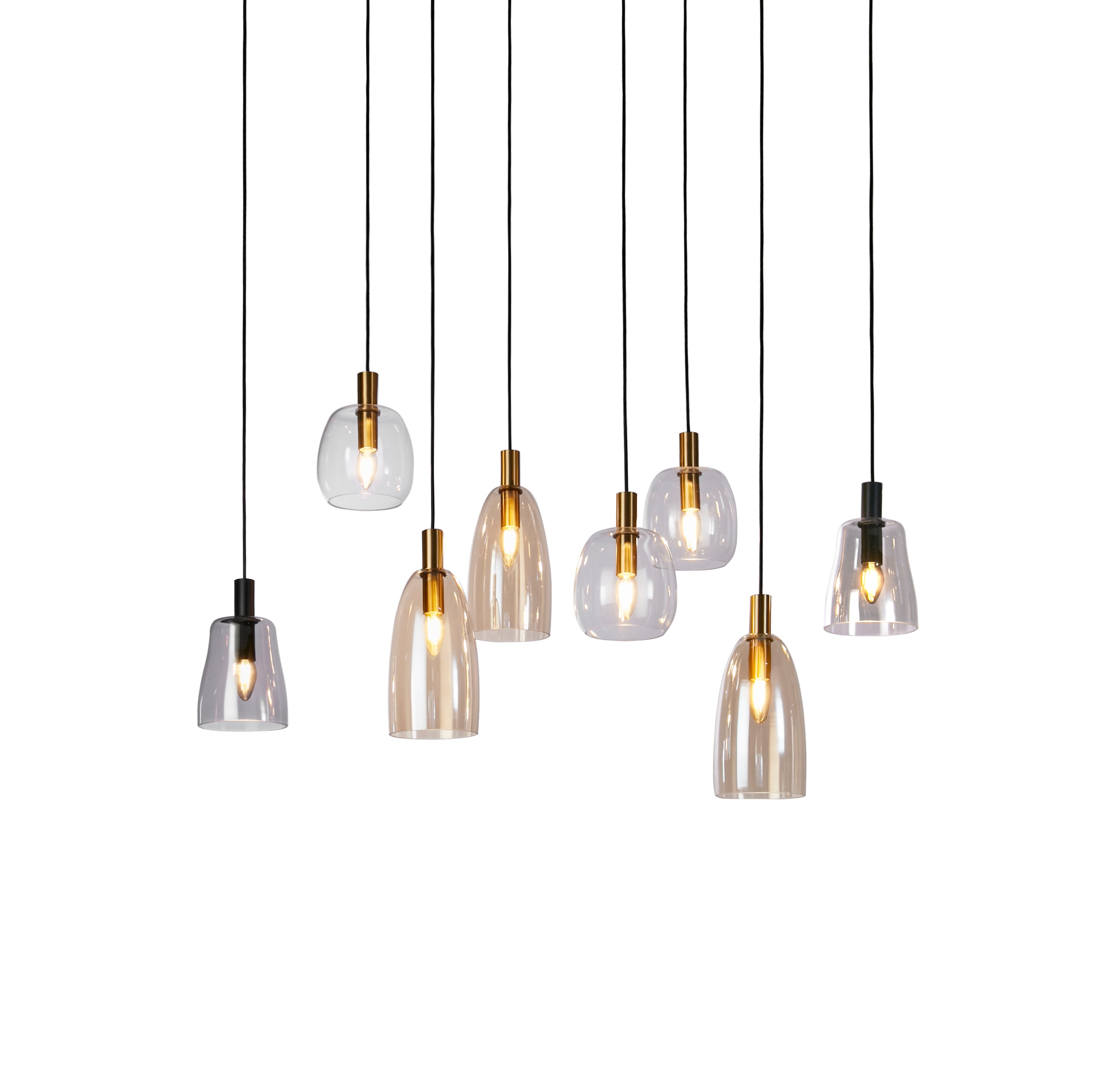 Searchlight Divine 8 Light Multi-Drop Black Pendant - Coloured Glass Shades