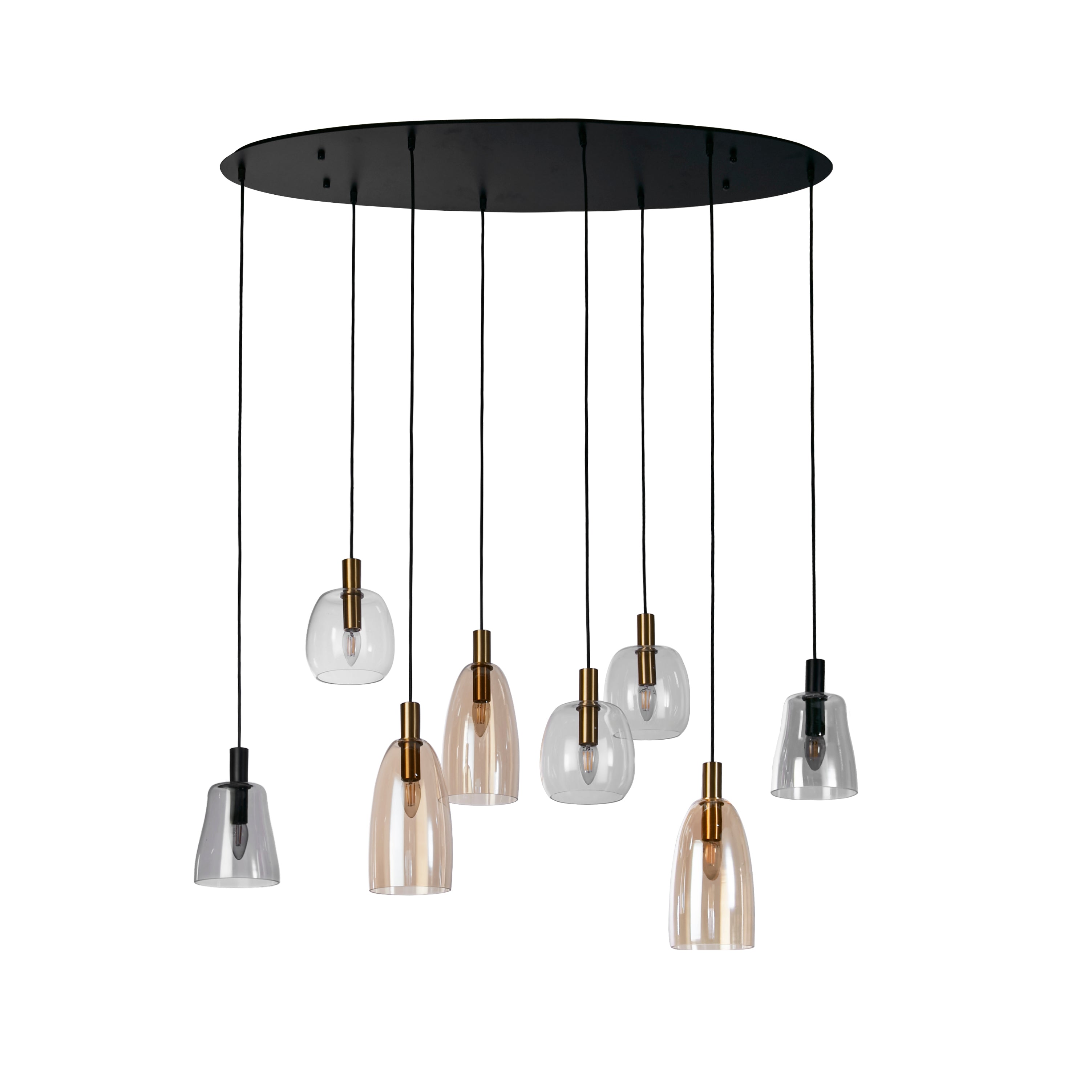 Searchlight Divine 8 Light Multi-Drop Black Pendant - Coloured Glass Shades