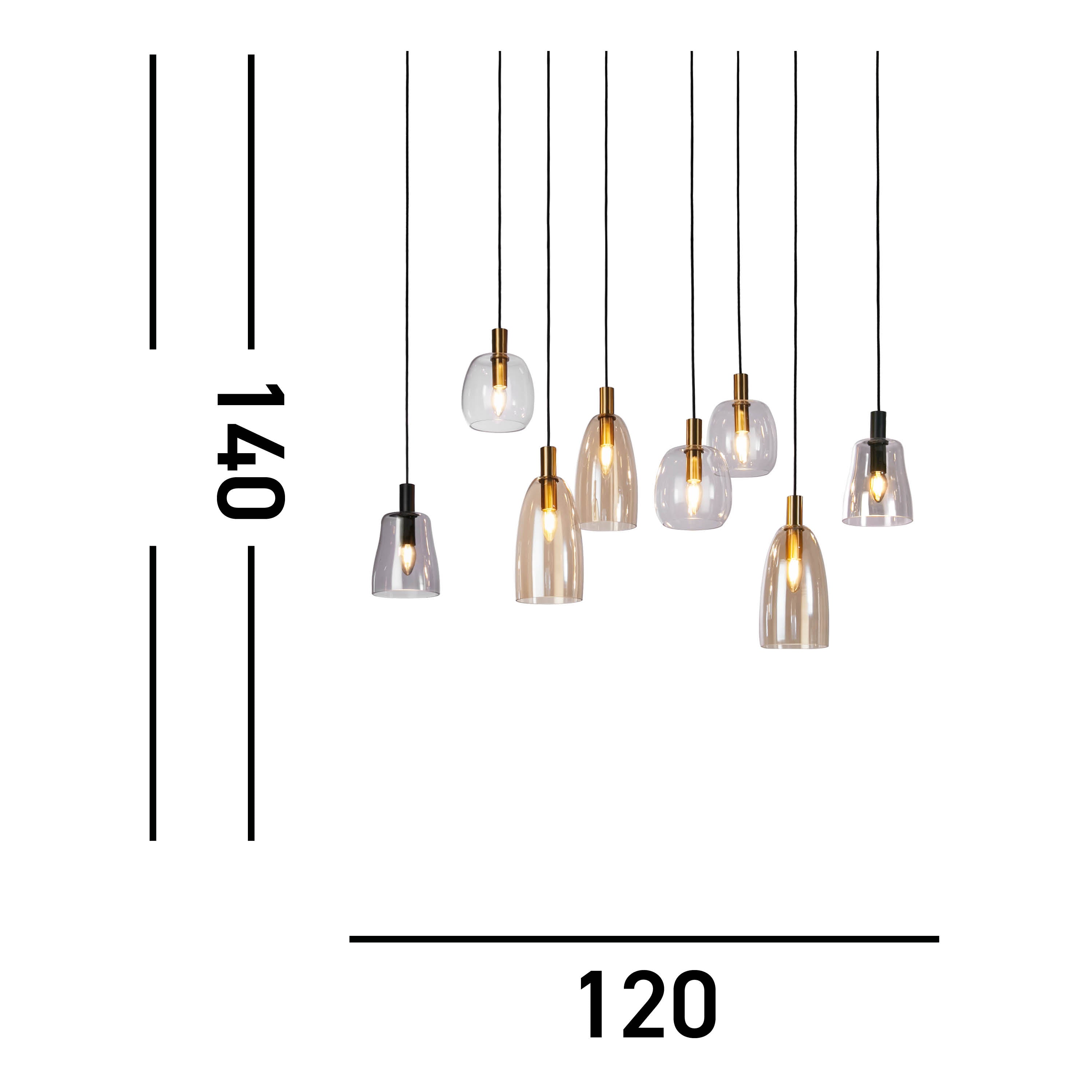 Searchlight Divine 8 Light Multi-Drop Black Pendant - Coloured Glass Shades