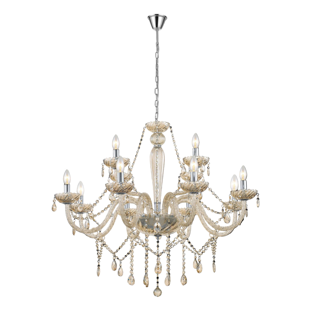 eglo basilano 12 light chrome cognac glass chandelier living room image