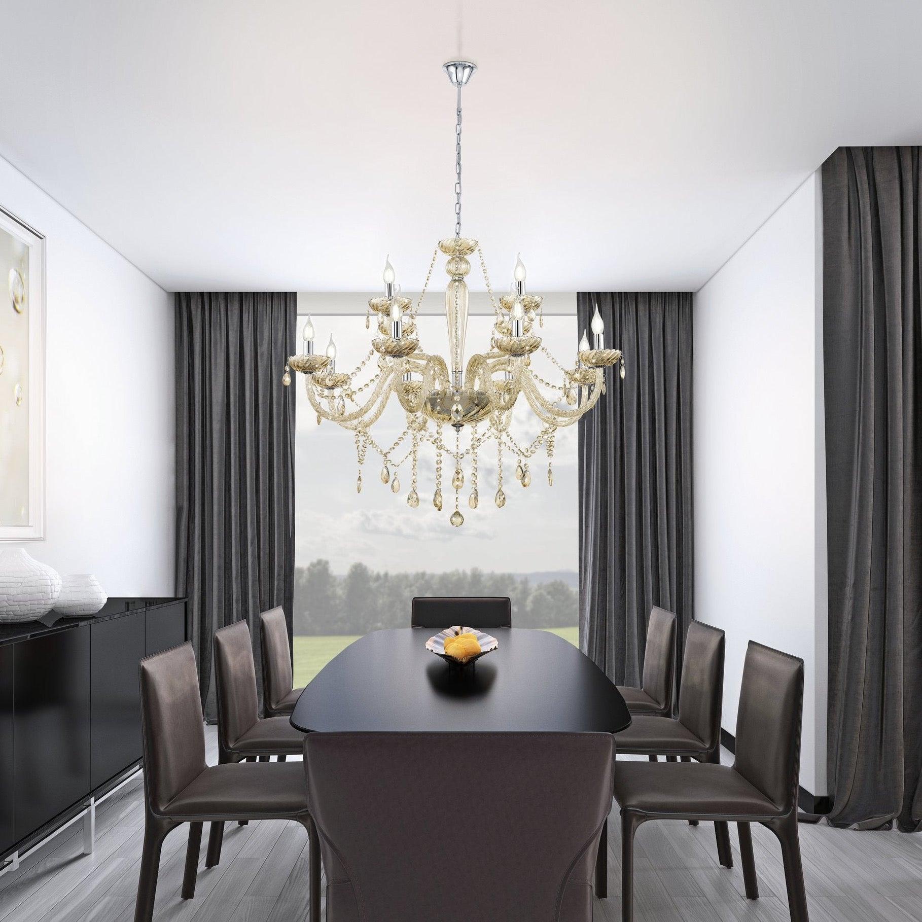 eglo basilano 12 light chrome cognac glass chandelier