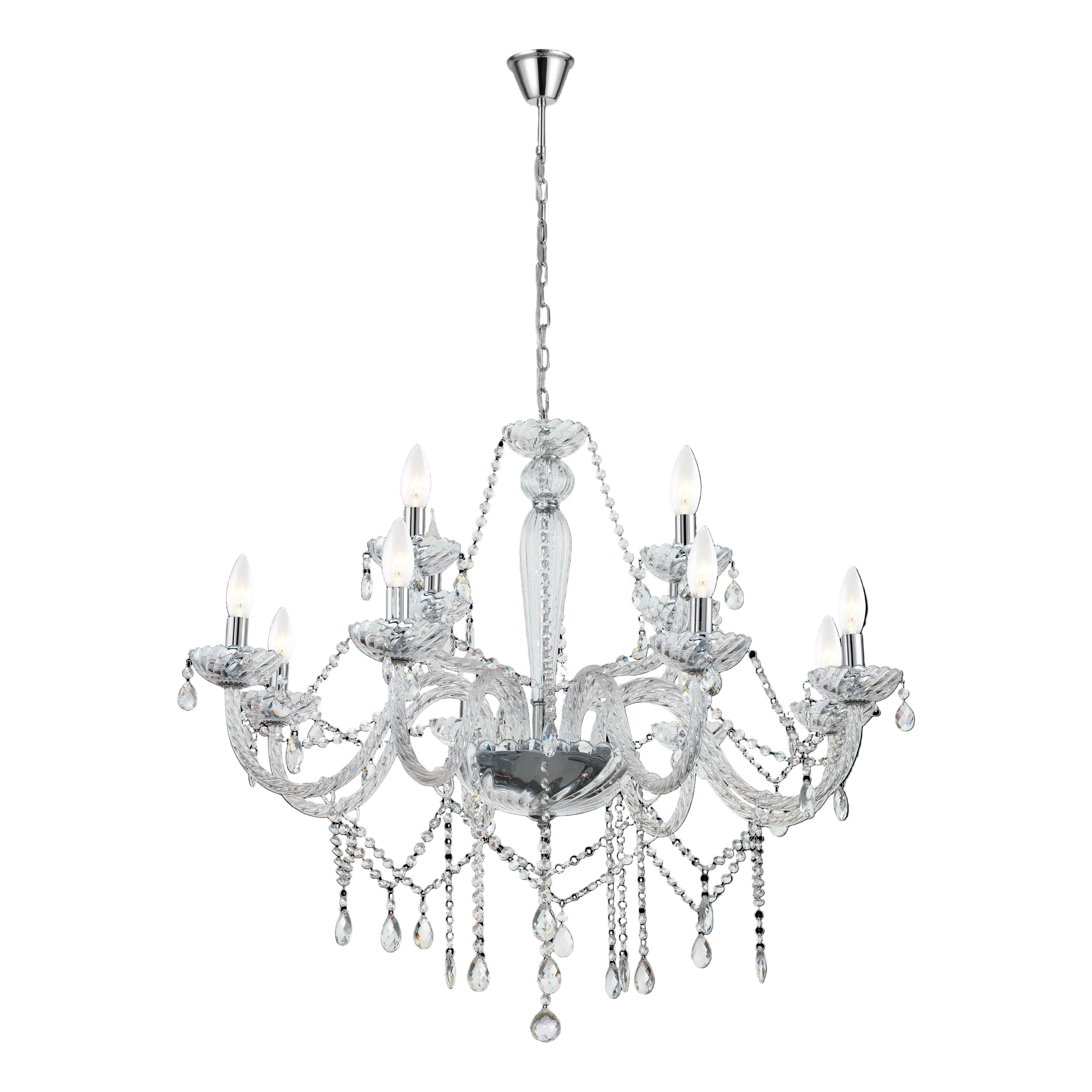 eglo basilano 1 12 light chrome clear glass chandelier living room close up