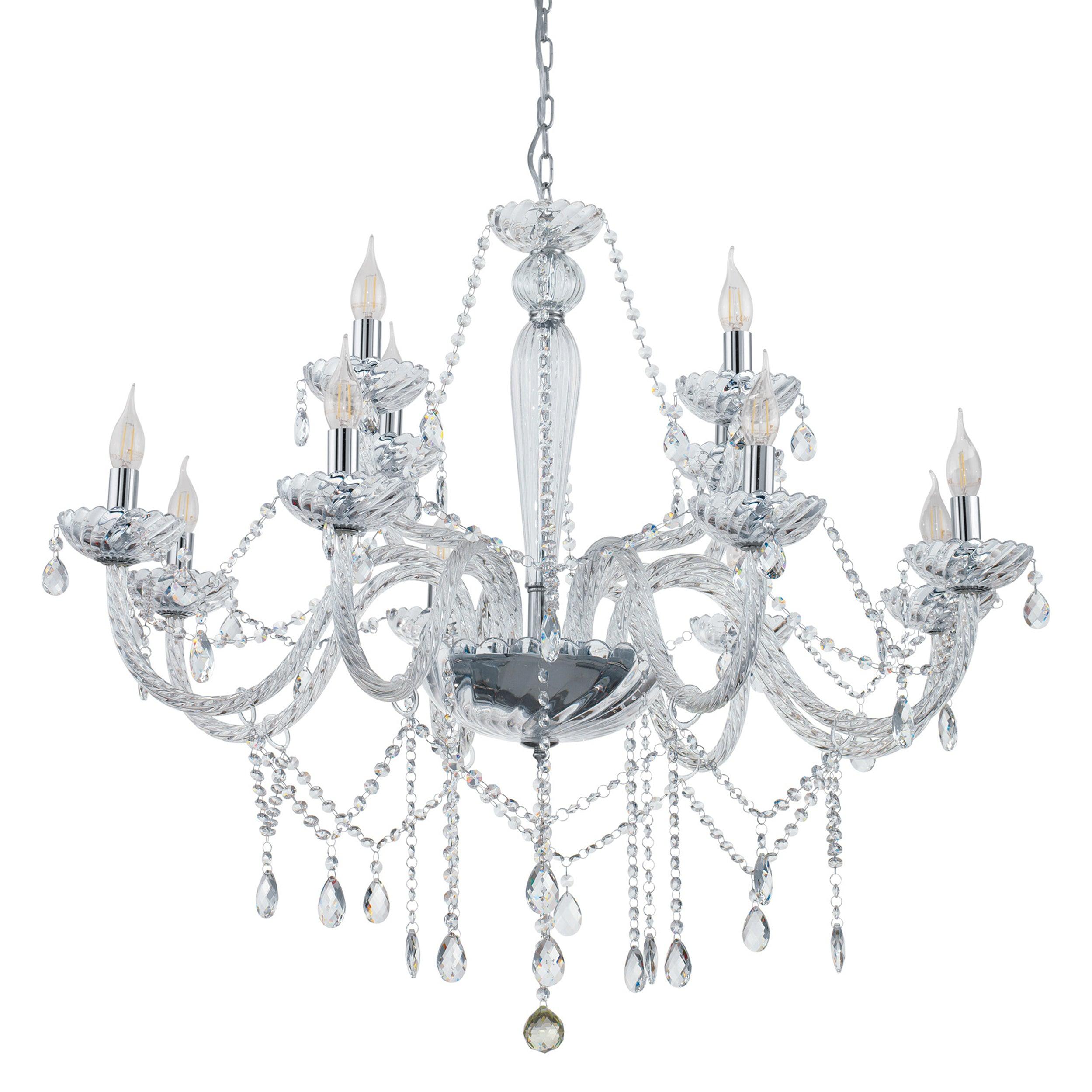 eglo basilano 1 12 light chrome clear glass chandelier living room image