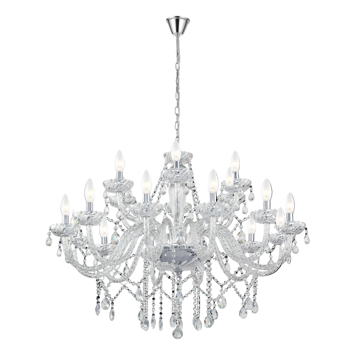 eglo basilano 1 18 light chrome clear glass chandelier living room close up