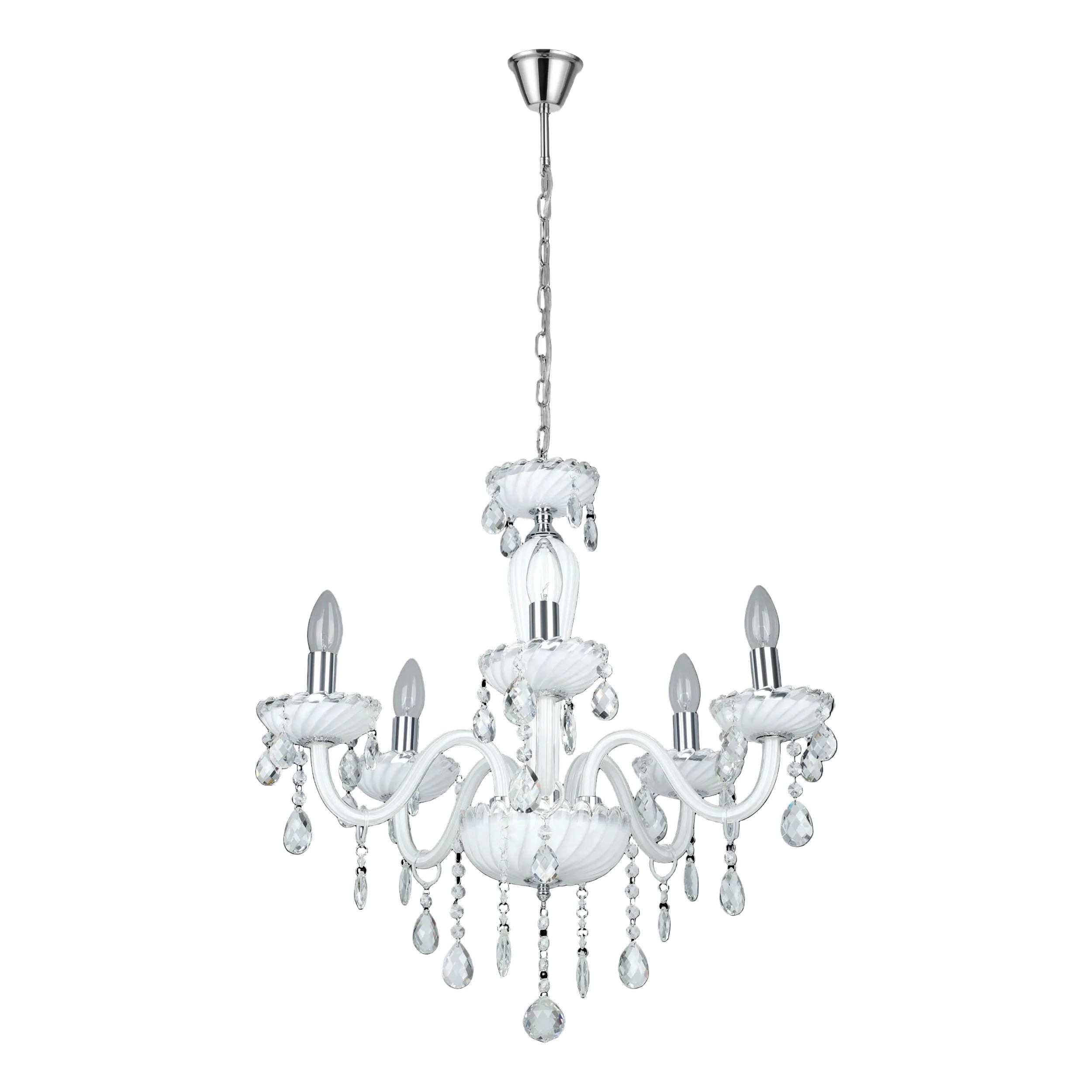 eglo carpento 5 light chrome white glass chandelier living room image