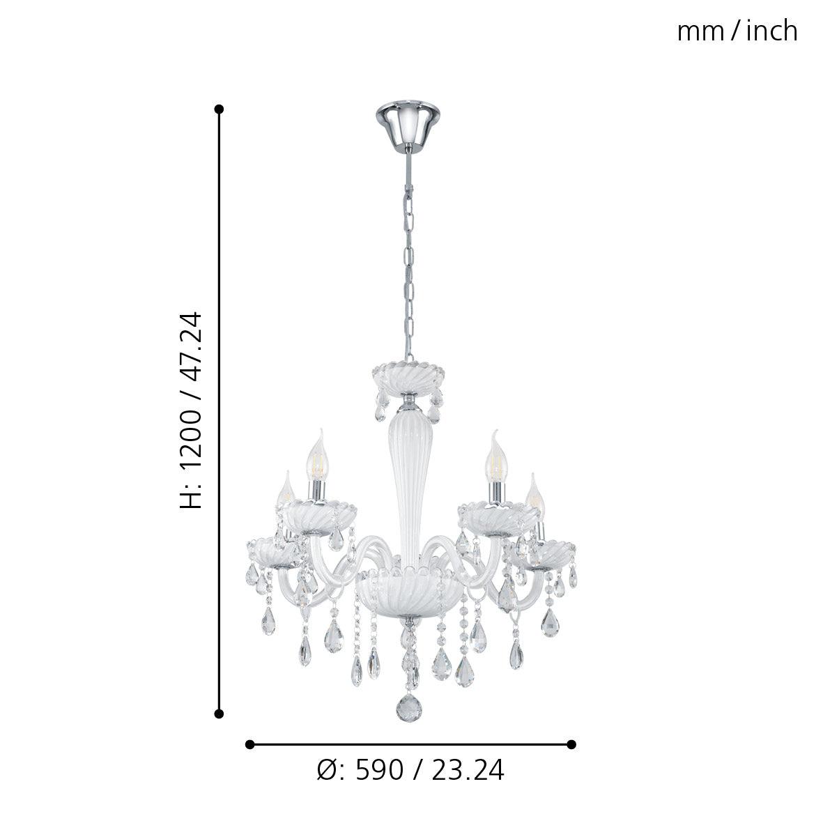 eglo carpento 5 light chrome white glass chandelier kitchen lighting