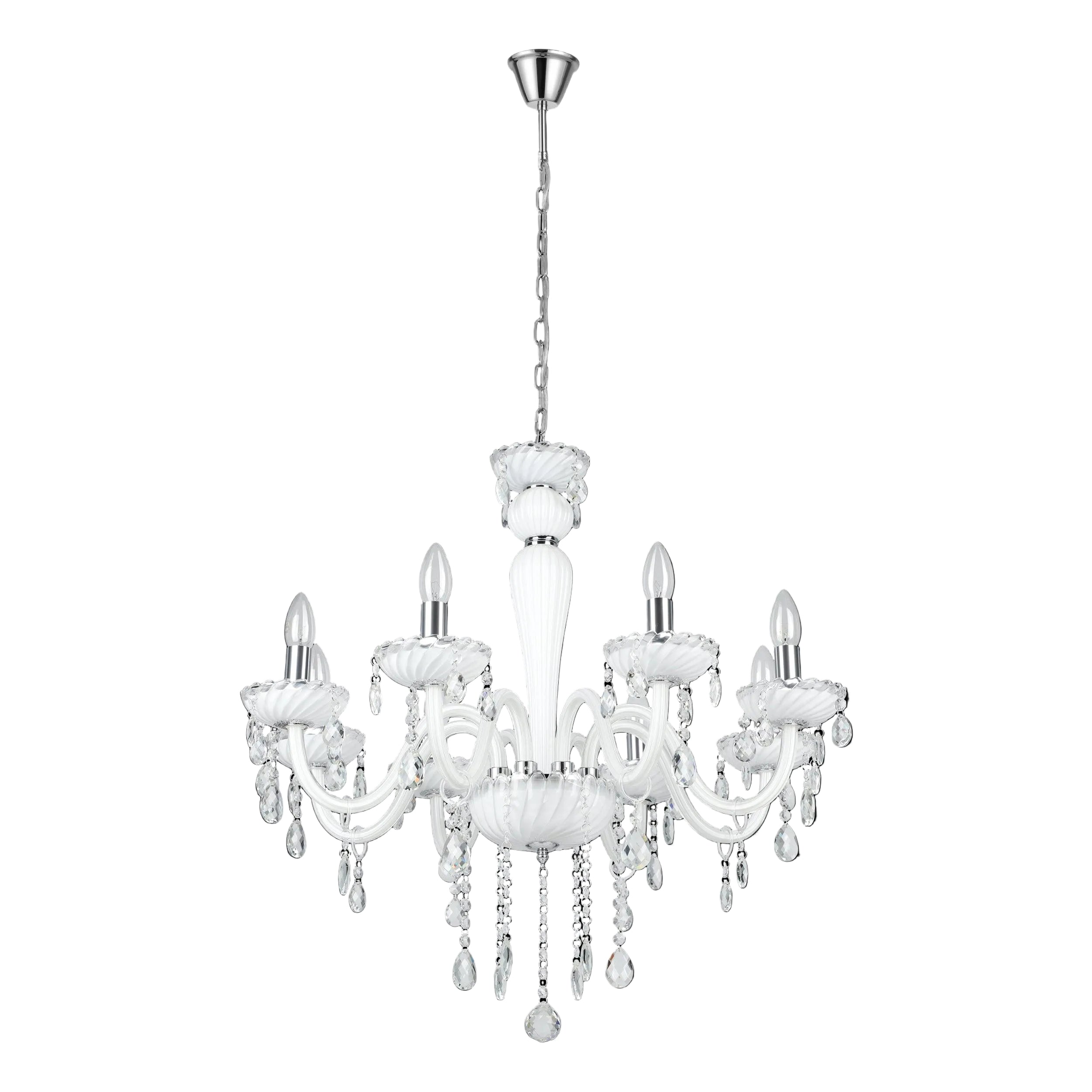 eglo carpento 8 light chrome white glass chandelier living room image