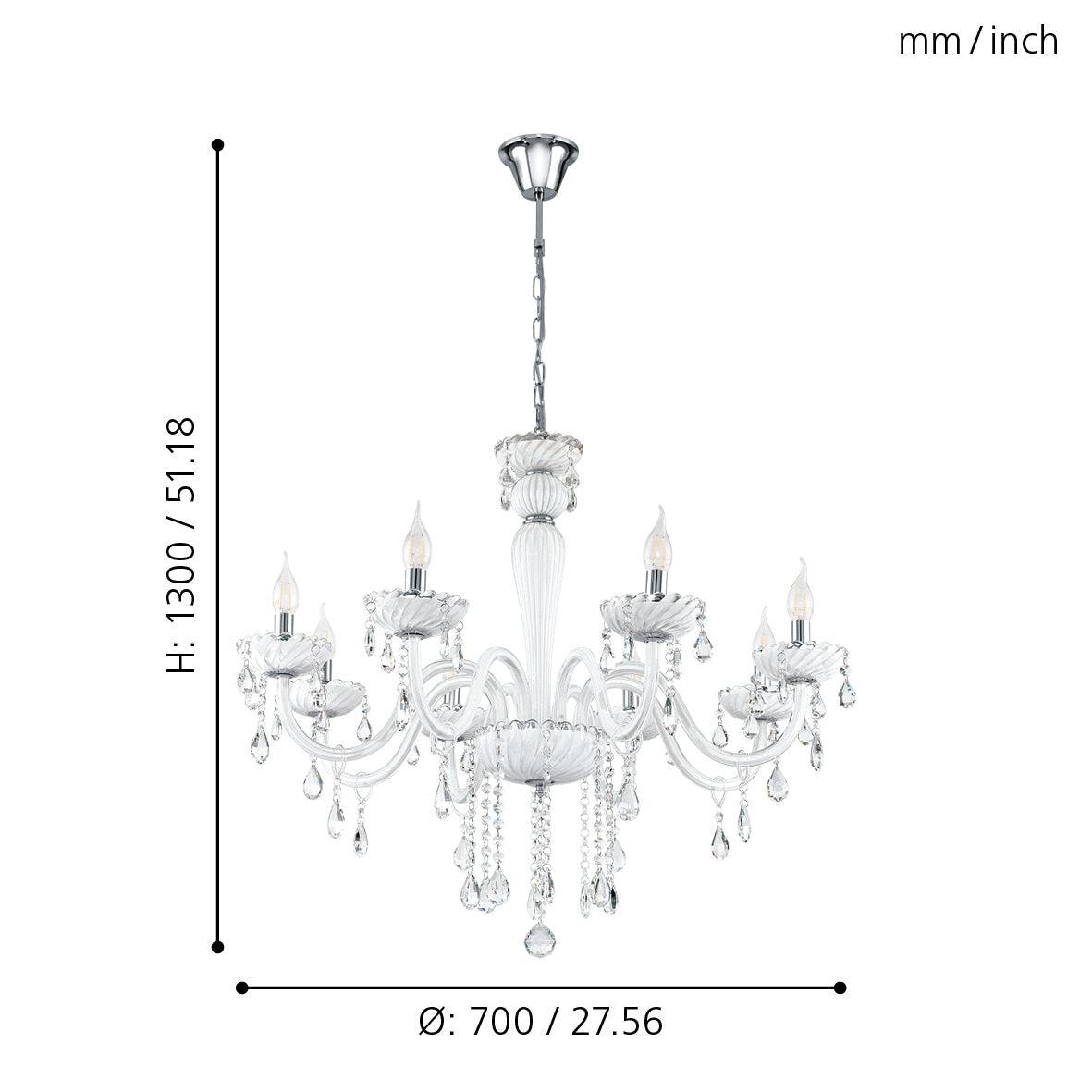 eglo carpento 8 light chrome white glass chandelier kitchen lighting