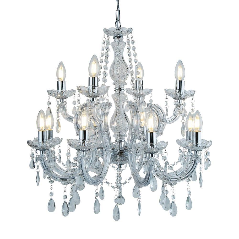 Marie Therese 12 Light Chrome/Crystal Glass Chandelier-warehouse-clearance-020426