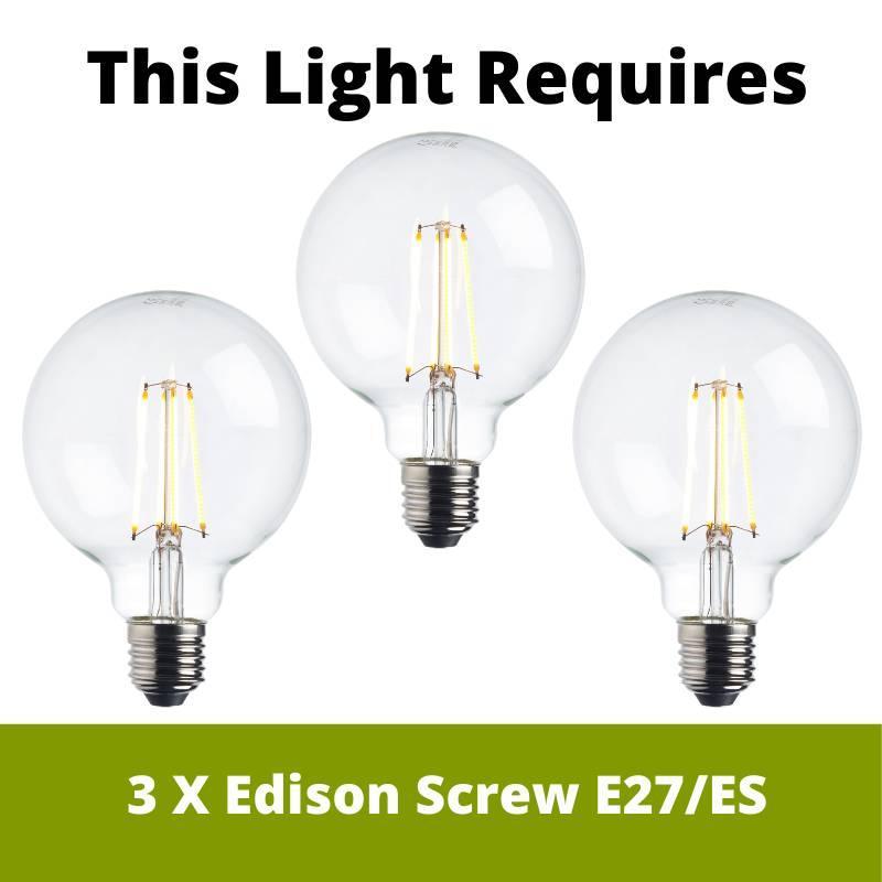 hoop 3 light brass semi flush ceiling light by Endon Lighting LED Lamp Bulb Guide