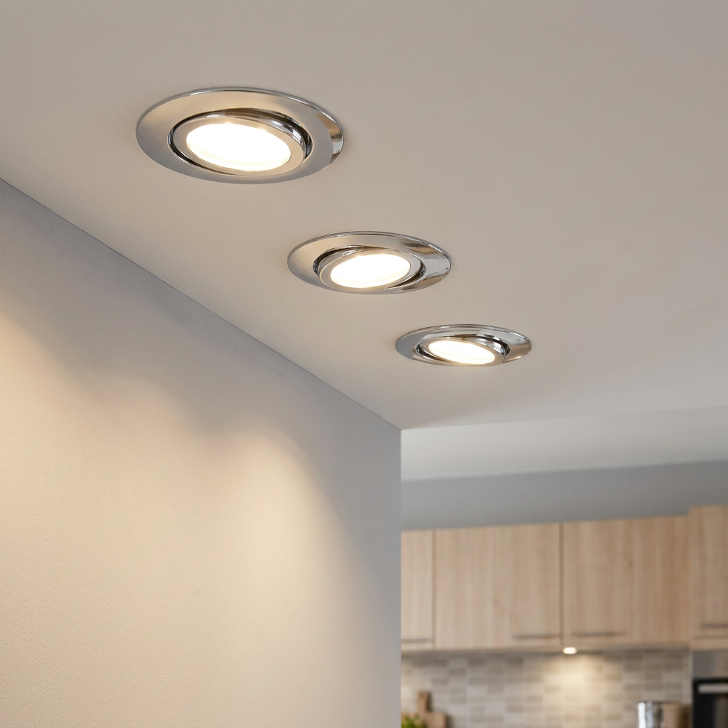 Eglo Pineda Set of 3 Chrome LED Recessed Downlights - 8.4cm by Eglo Lighting — suits kitchens, living rooms & bedrooms