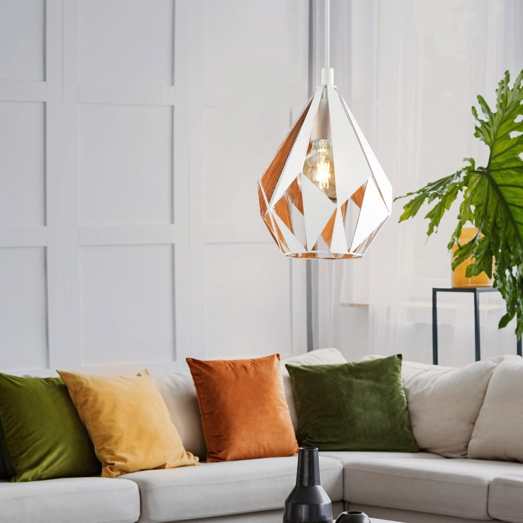 eglo carlton 1 white diamond shaped metal ceiling pendant