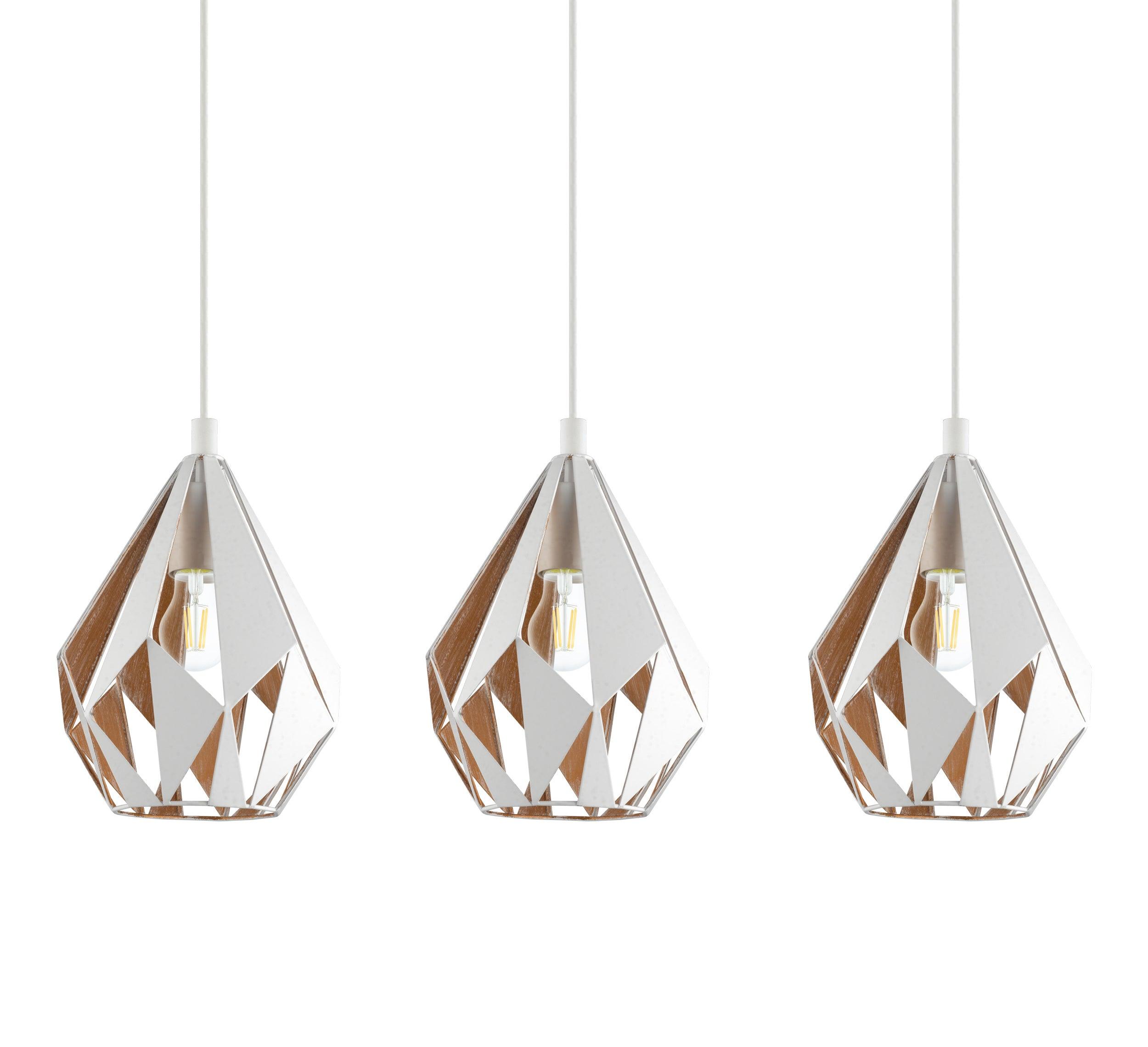 eglo carlton 1 3 light white diamond shaped metal pendant living room image