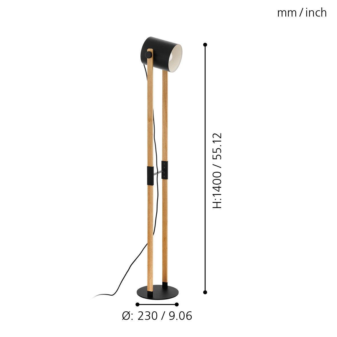 eglo hornwood black wooden floor lamp living room close up