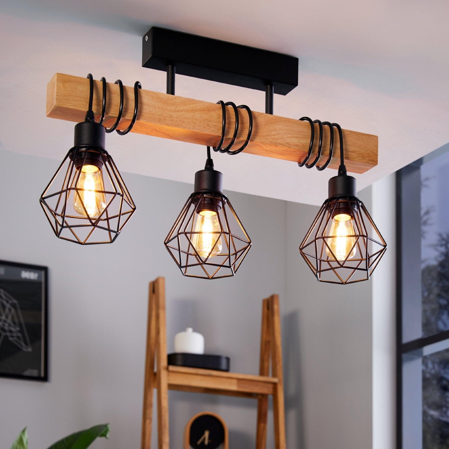 eglo townshend 5 adjustable black wooden bar pendant 3 light