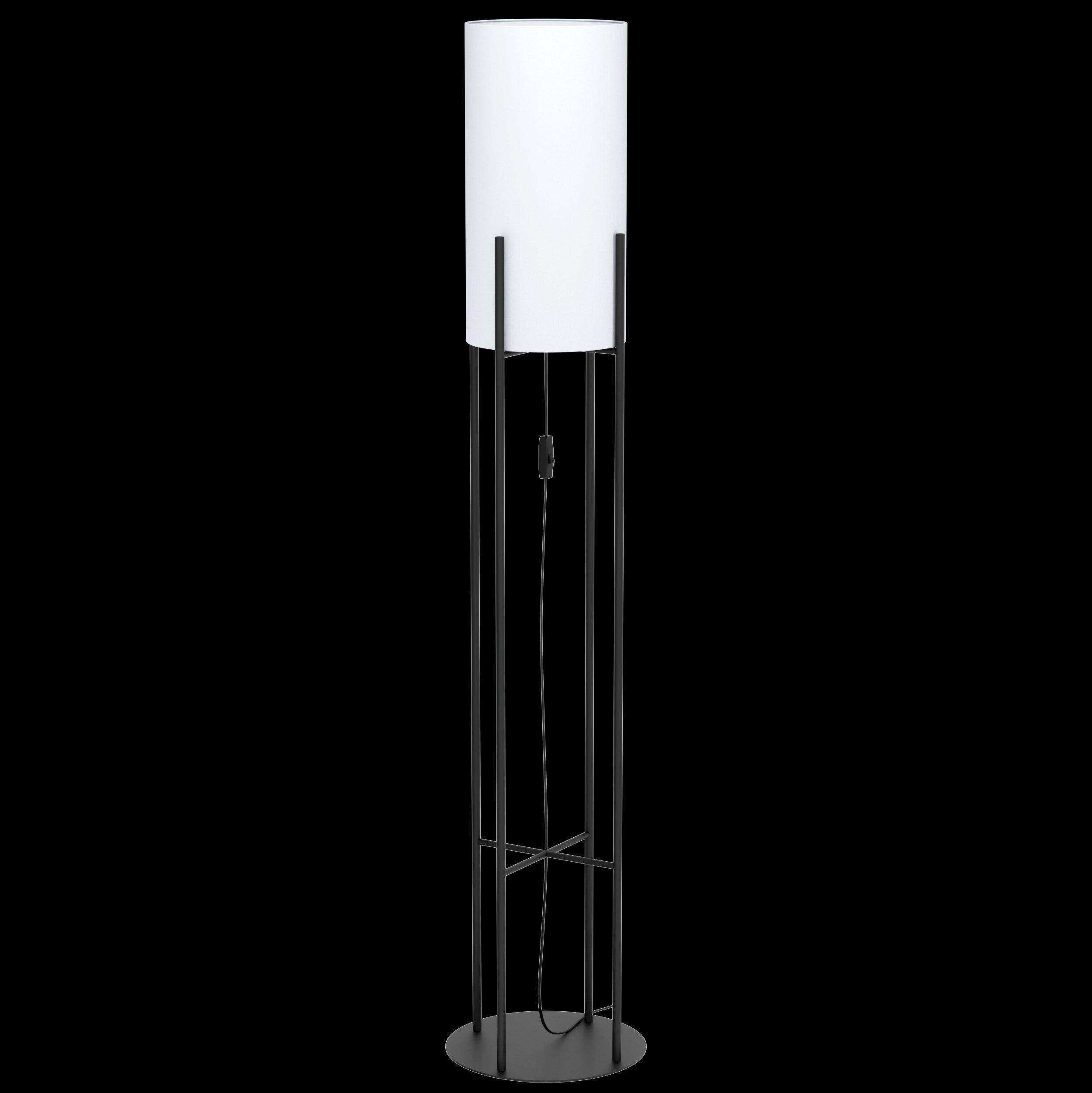 eglo glastonbury black metal floor lamp with white fabric shade living room image