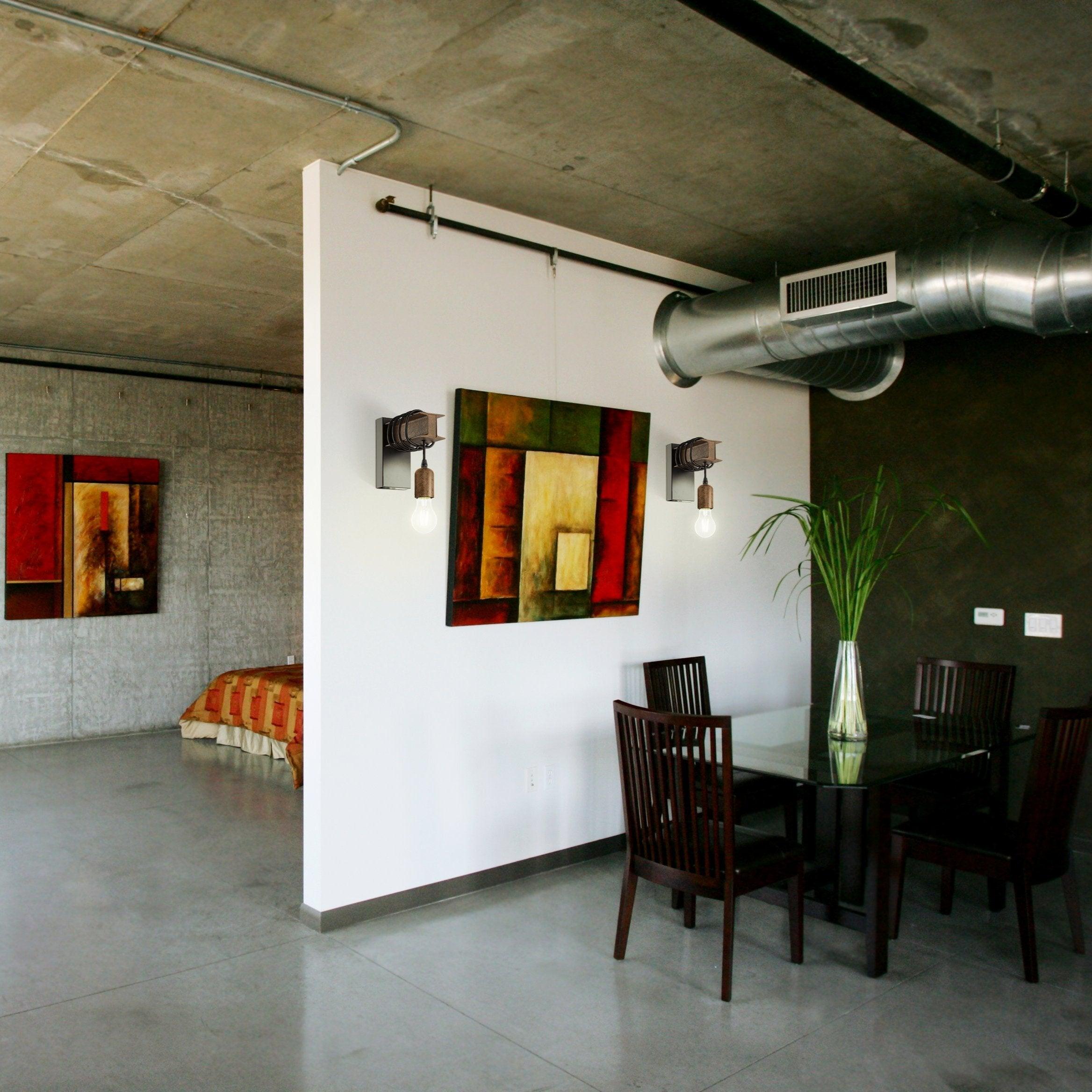 eglo townshend 4 black rust brown industrial wall light