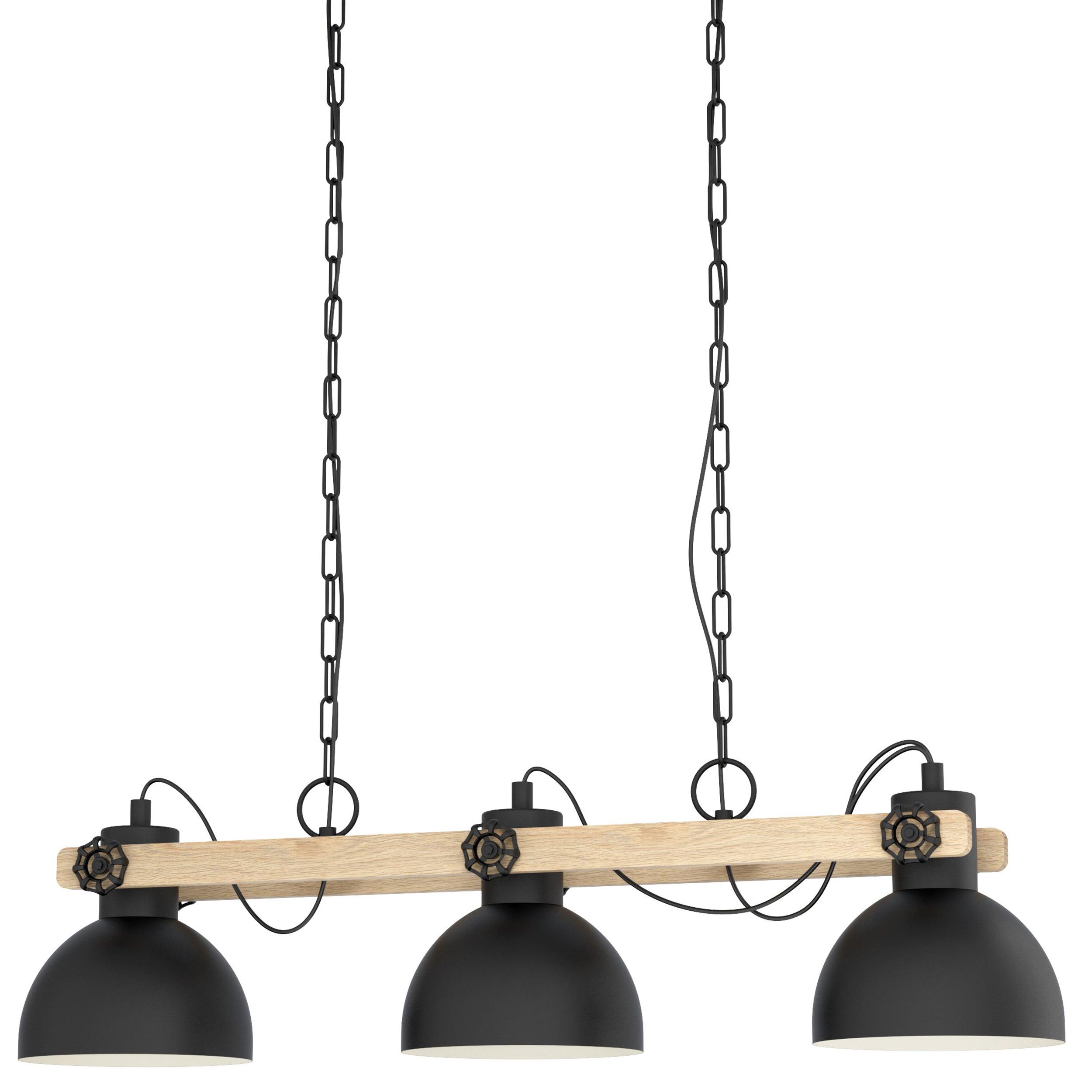 eglo lubenham black metal industrial 3 light ceiling pendant kitchen lighting