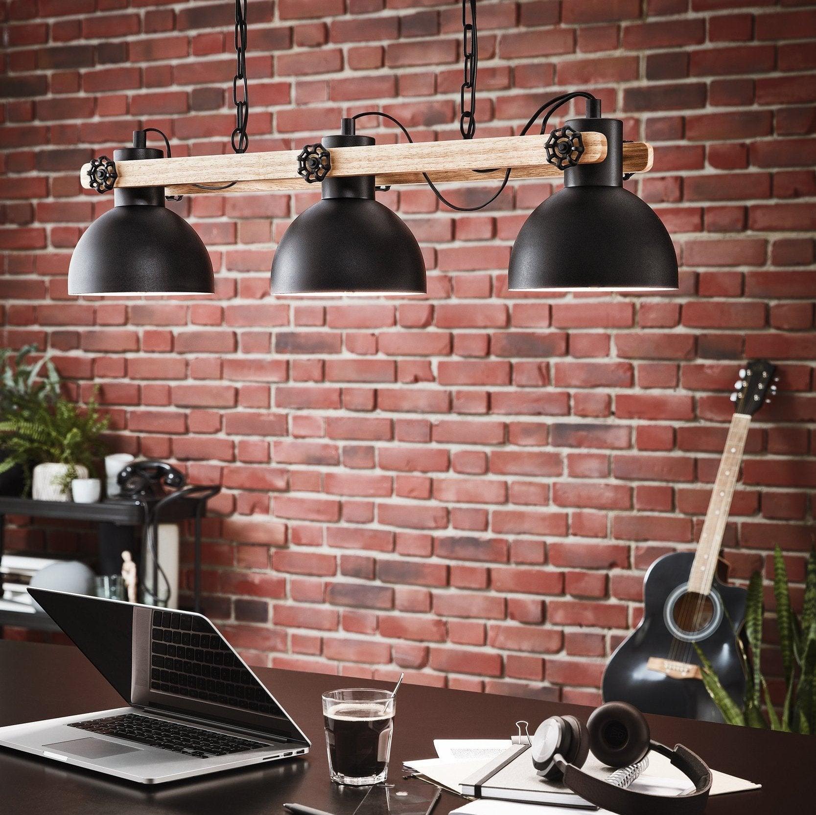 eglo lubenham black metal industrial 3 light ceiling pendant