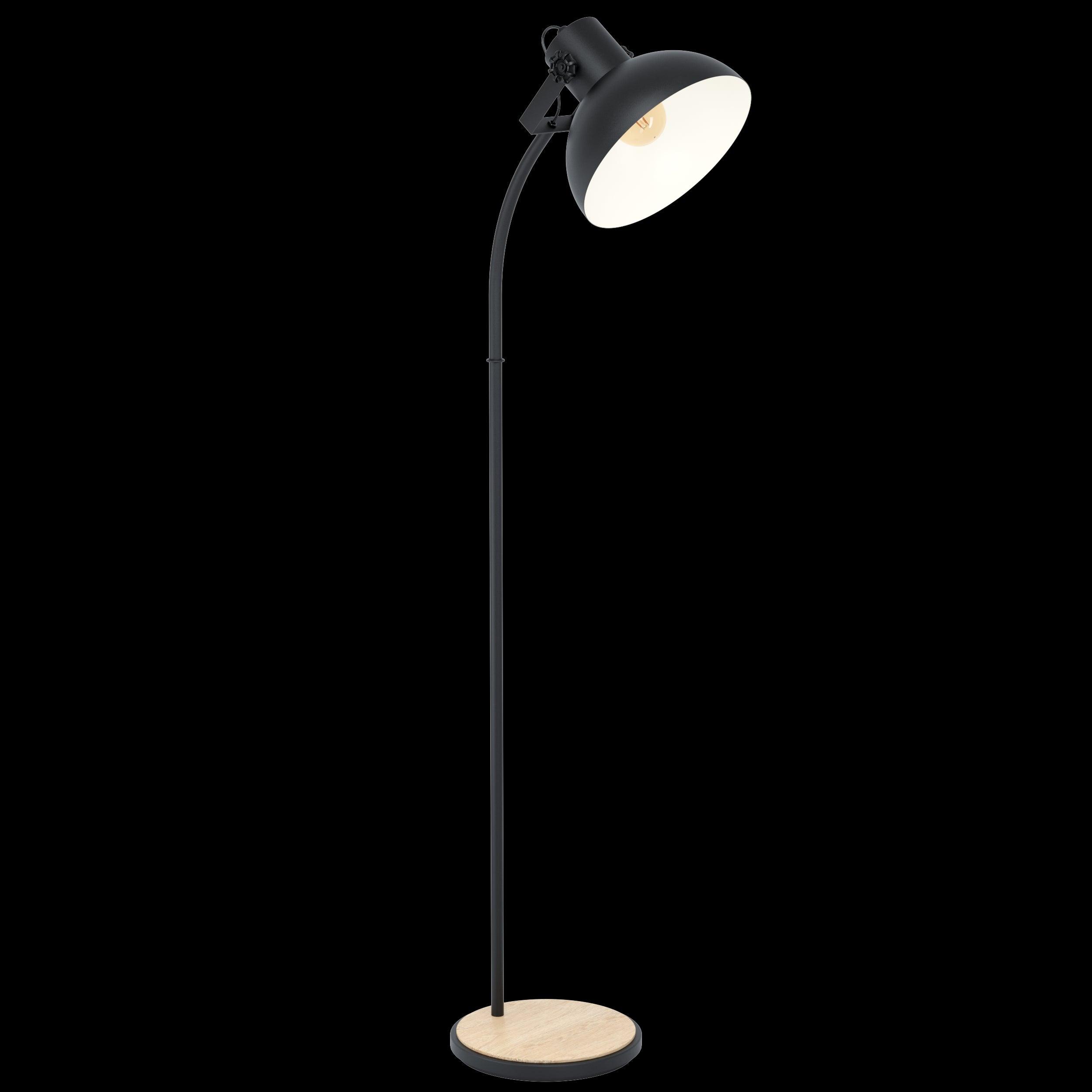 eglo lubenham black metal floor lamp with wooden base living room image
