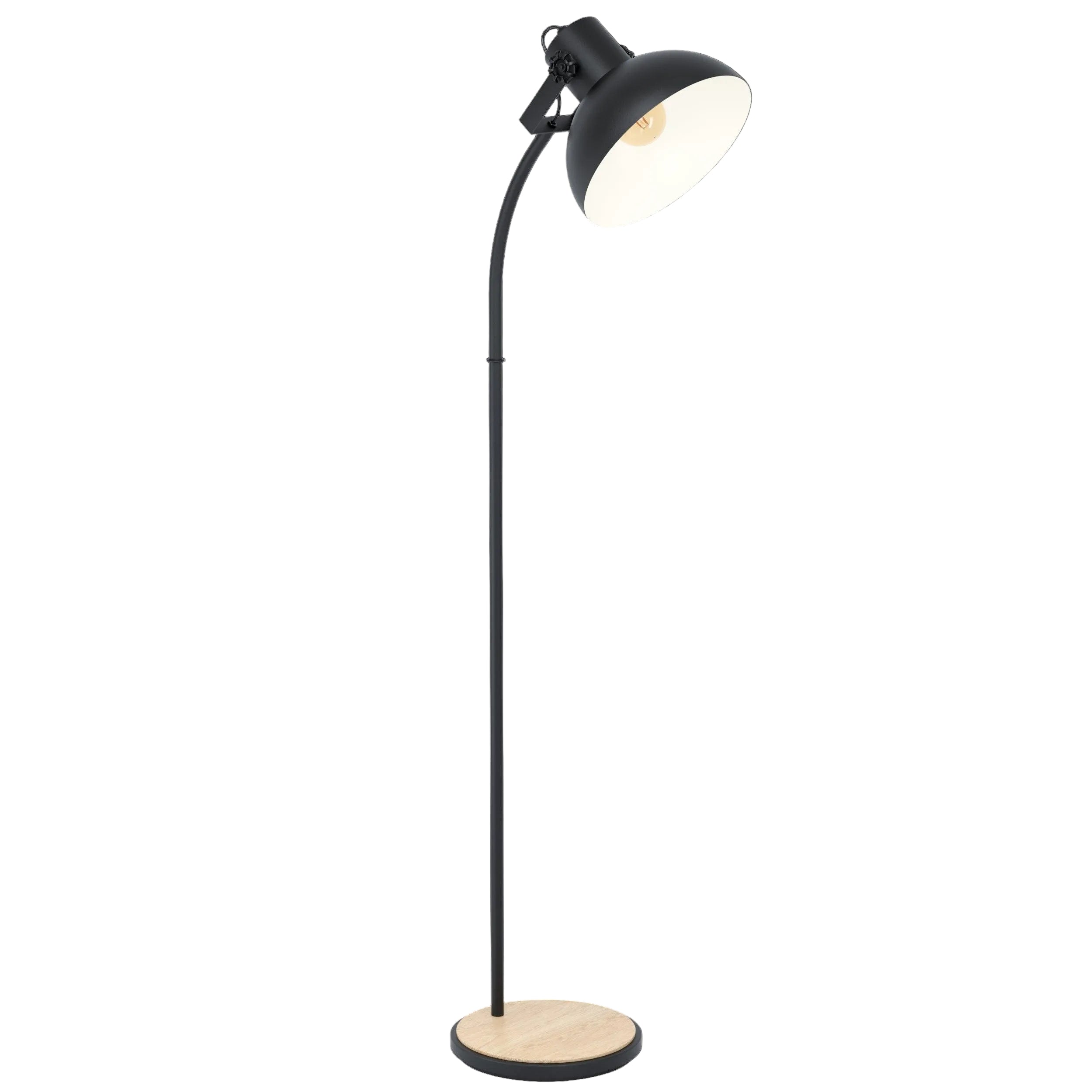 eglo lubenham black metal floor lamp with wooden base living room image