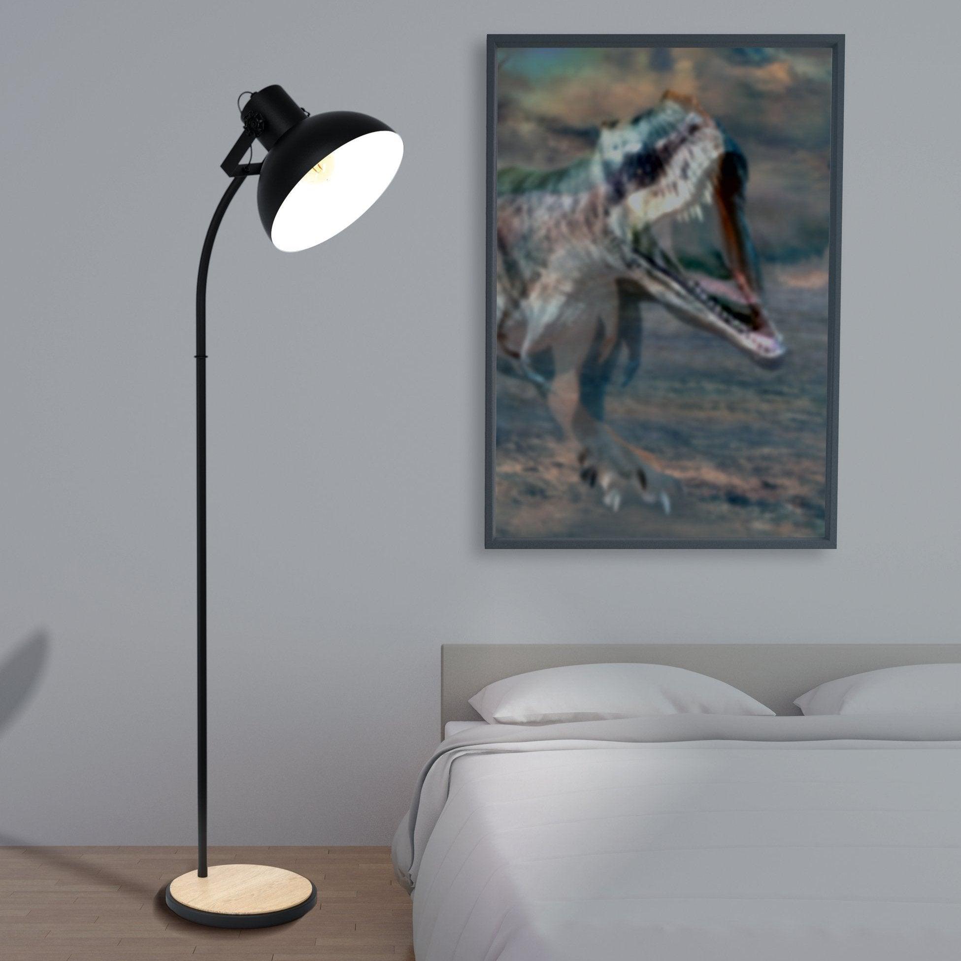 eglo lubenham black metal floor lamp with wooden base