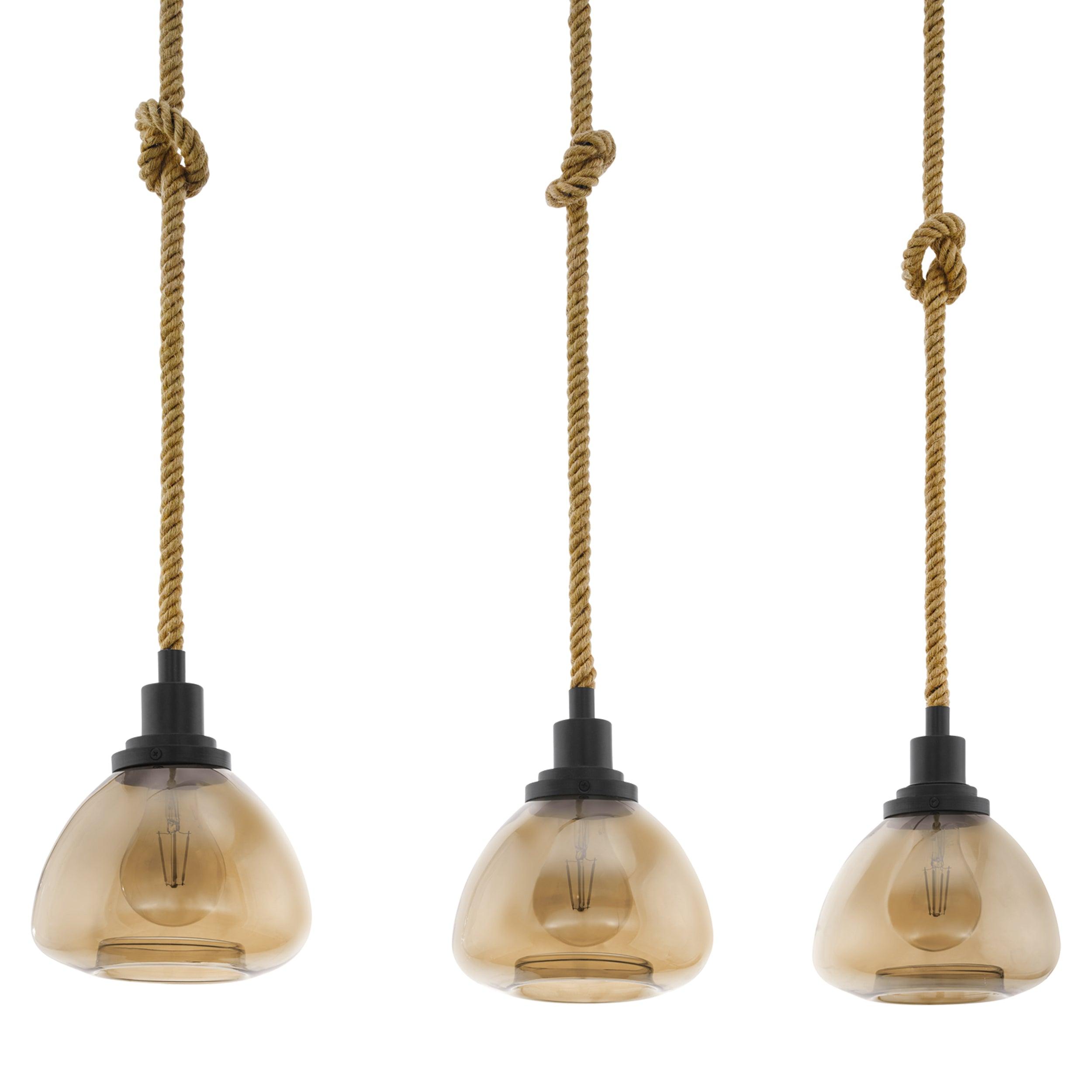 eglo rampside 3 light rope ceiling pendant amber glass shades Kitchen Lighting Close Up