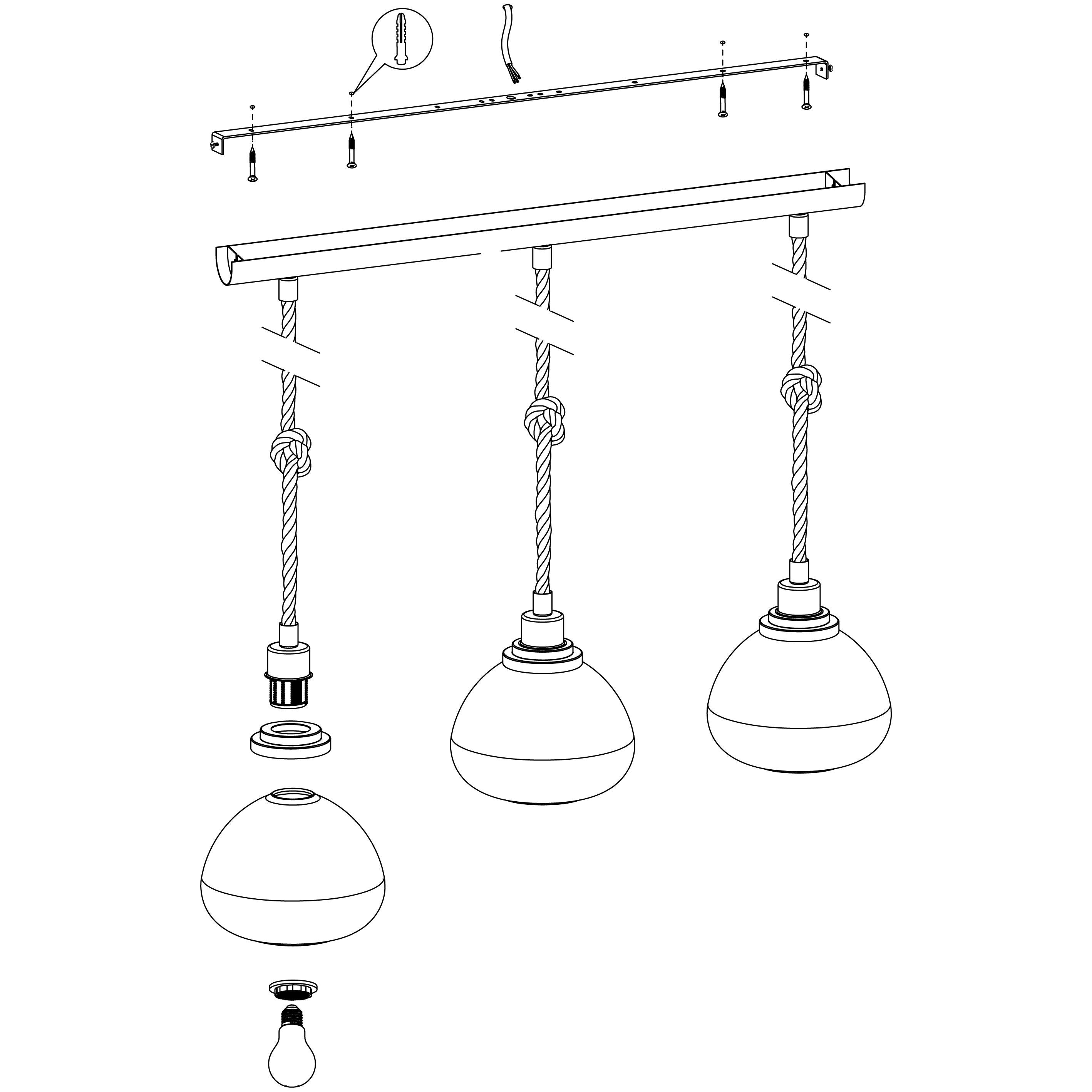 eglo rampside 3 light rope ceiling pendant amber glass shades hallway lighting