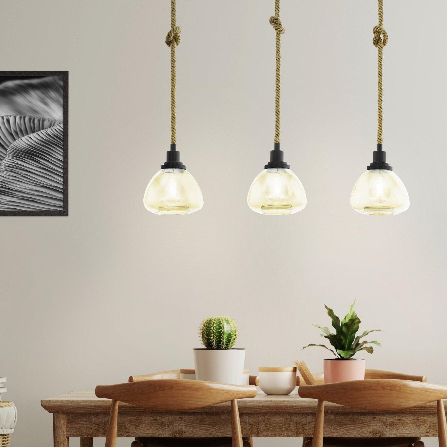 eglo rampside 3 light rope ceiling pendant amber glass shades