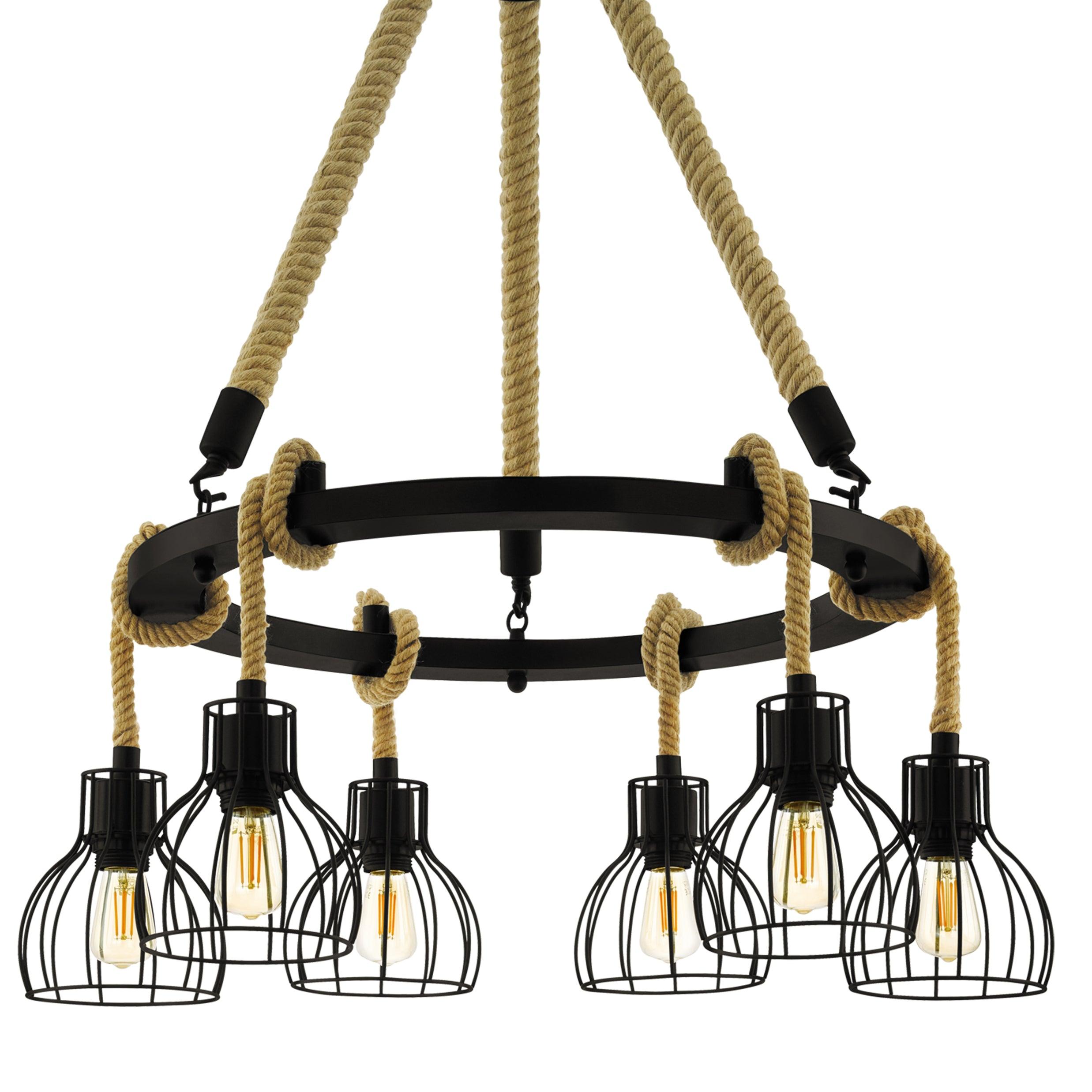 eglo rampside rope 6 light ceiling pendant black wire shades hallway lighting