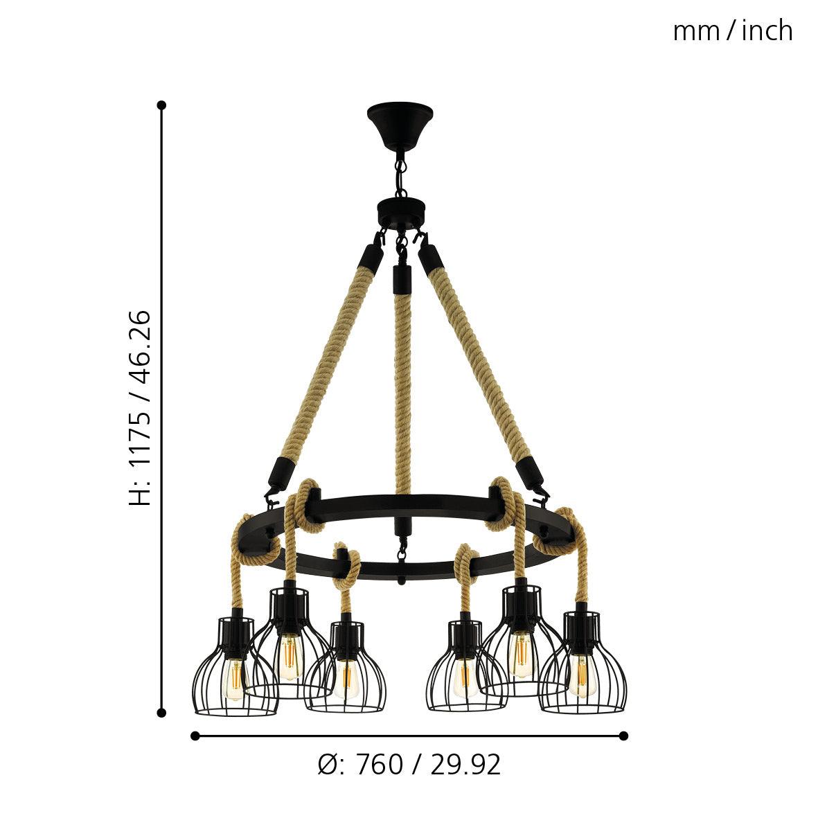 eglo rampside rope 6 light ceiling pendant black wire shades Kitchen Lighting Close Up
