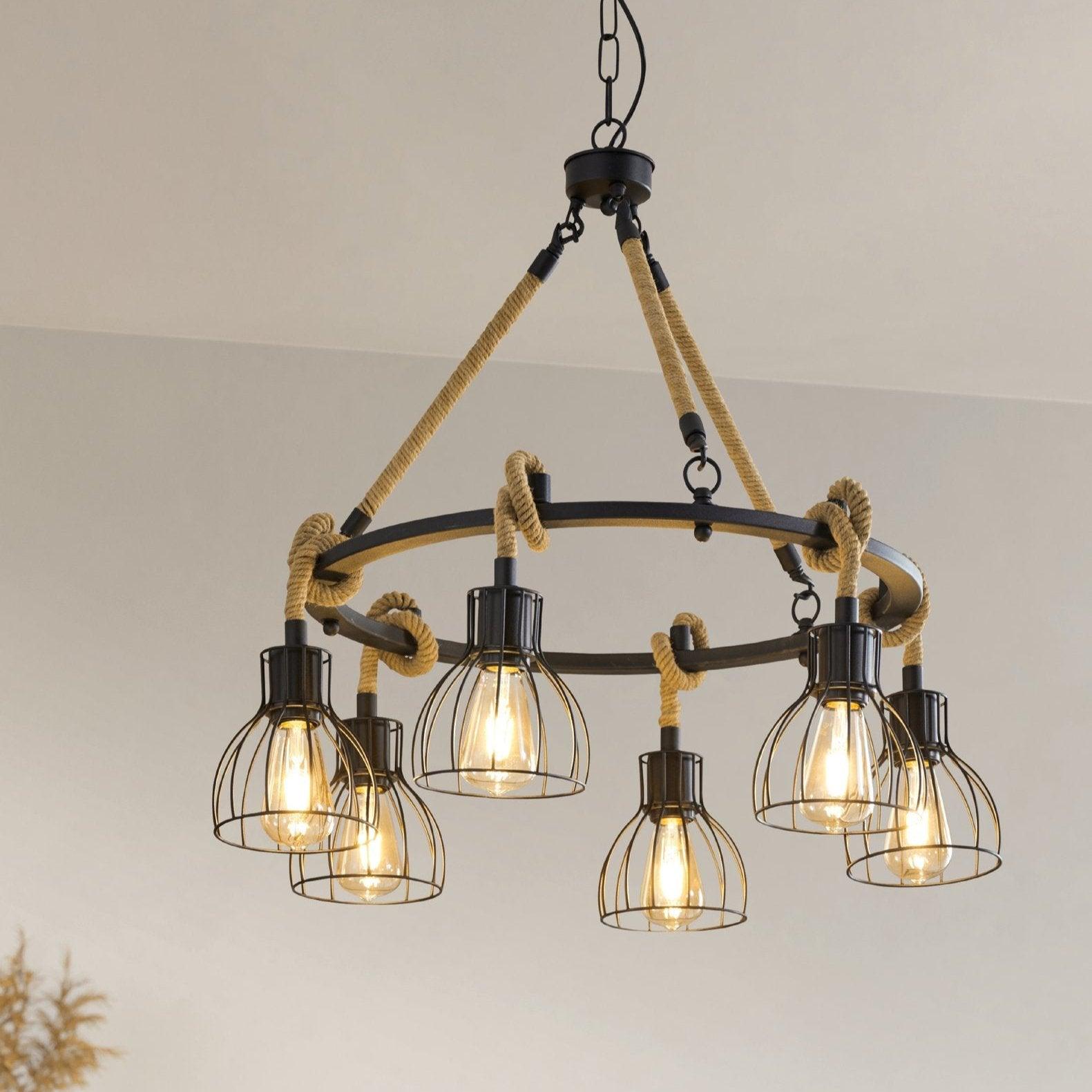 eglo rampside rope 6 light ceiling pendant black wire shades