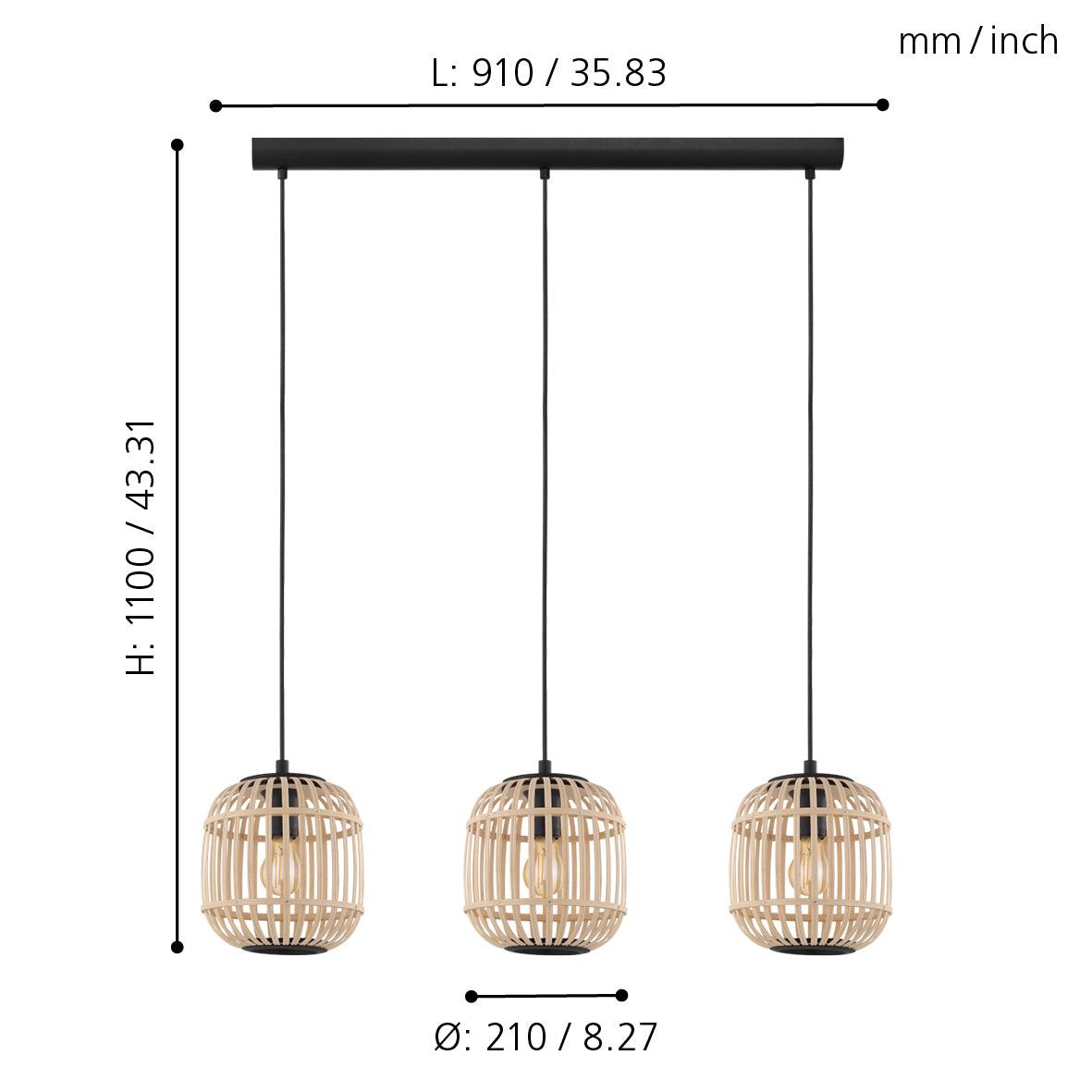 eglo bordesley 3 light bamboo shaded bar ceiling pendant kitchen lighting