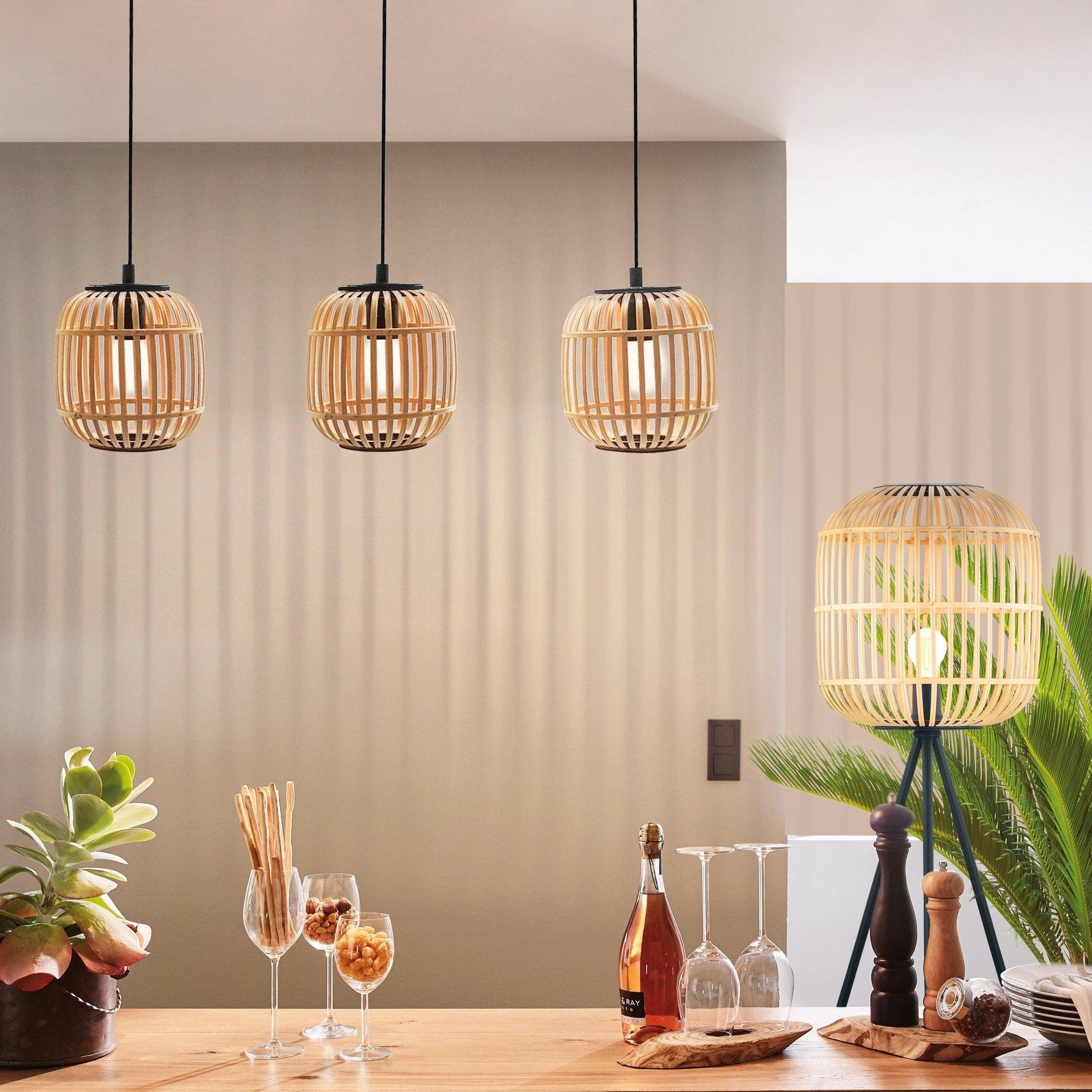 eglo bordesley 3 light bamboo shaded bar ceiling pendant
