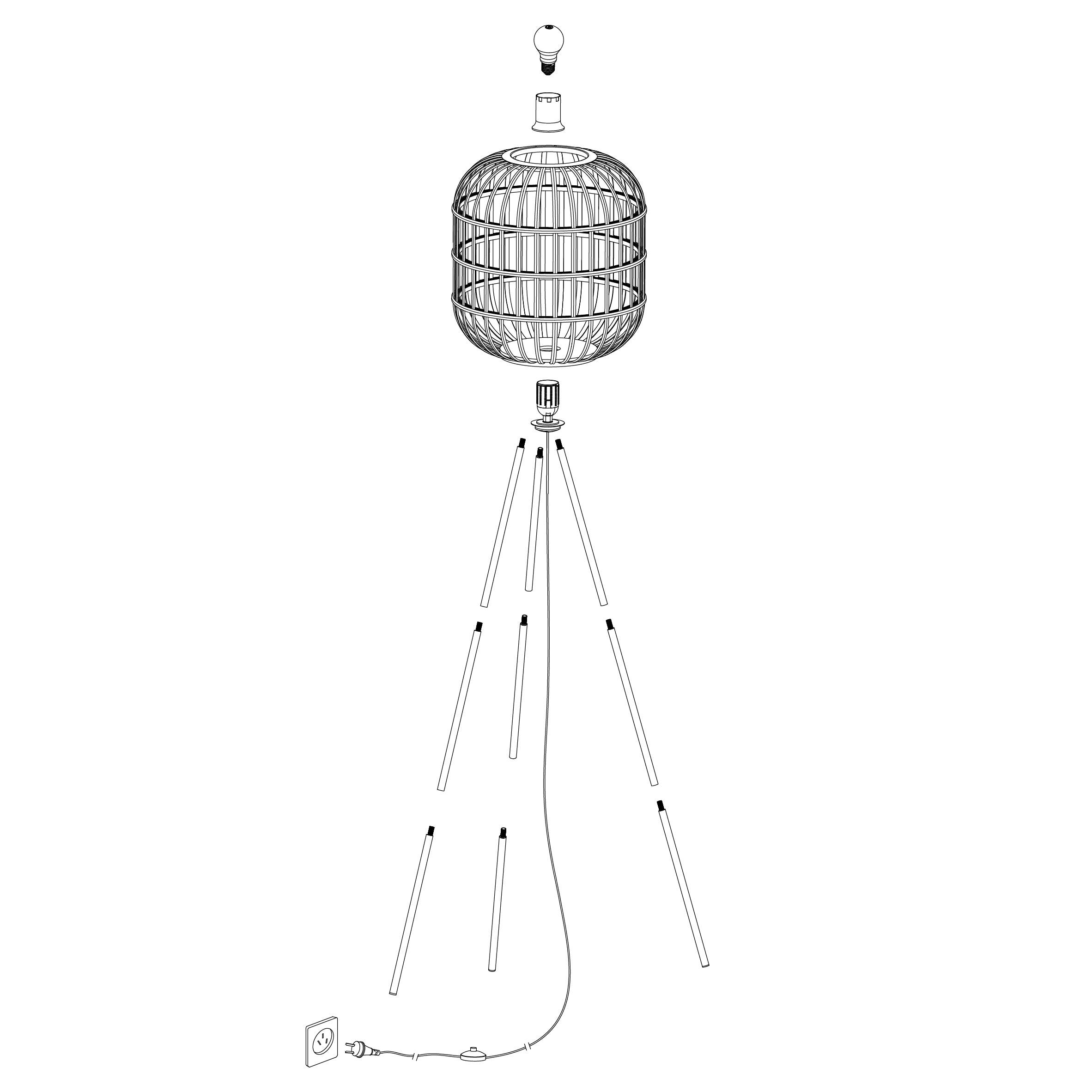 eglo bordesley black metal tripod floor lamp with bamboo shade hallway lighting