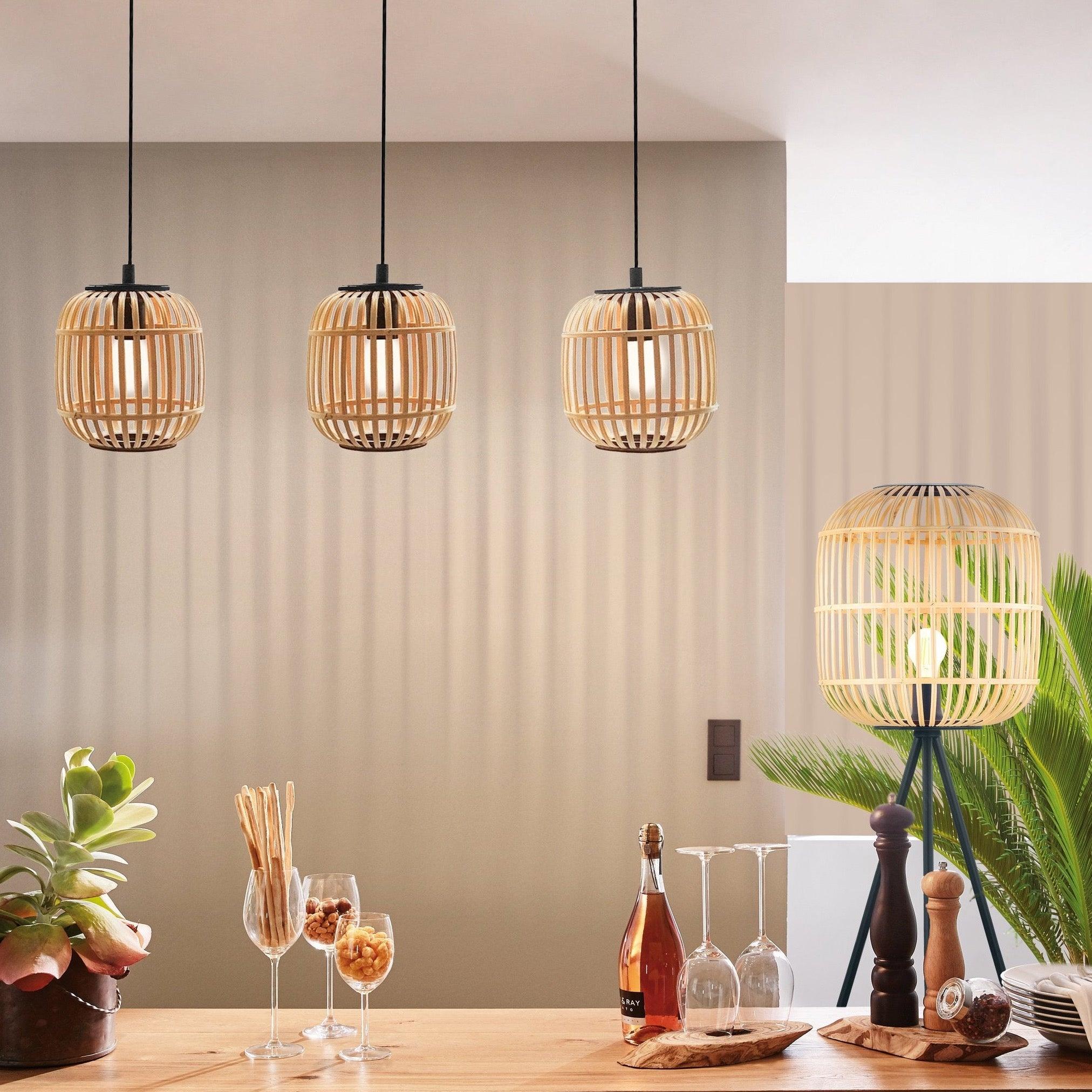 eglo bordesley black metal tripod floor lamp with bamboo shade