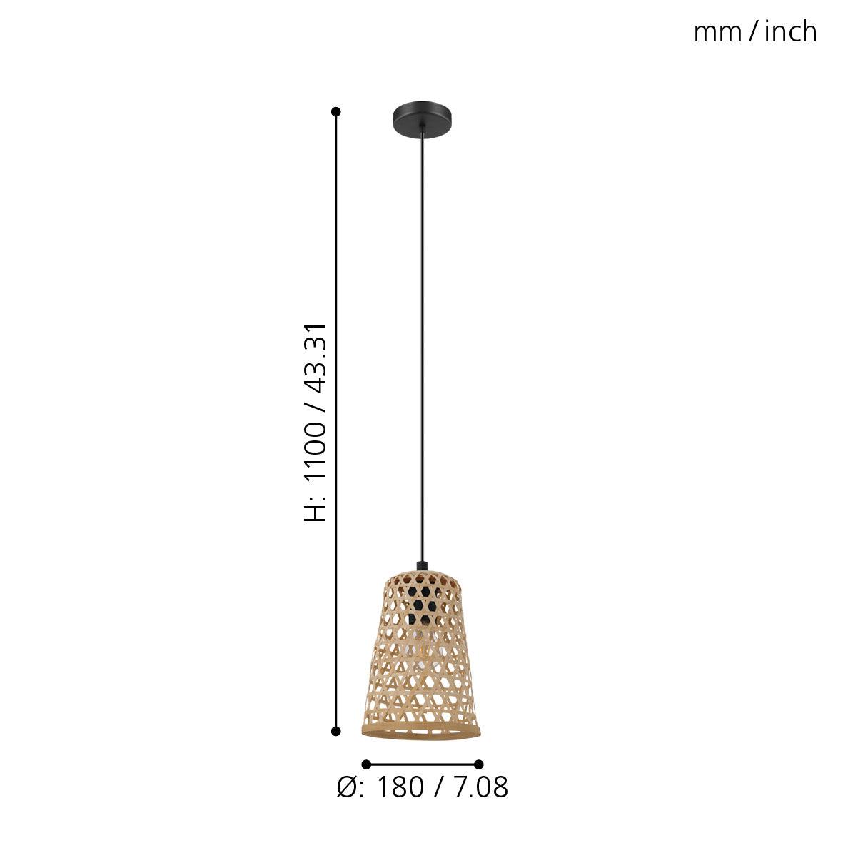 eglo claverdon funnel shaped rattan wicker ceiling pendant kitchen lighting